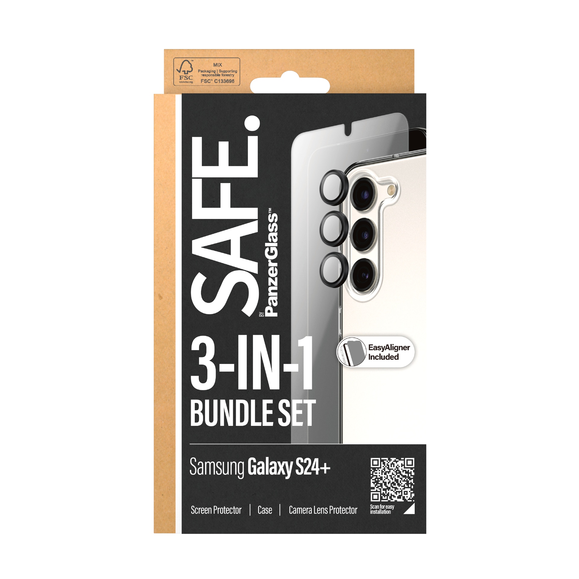 SAFE by PanzerGlass Displayschutzglas »3-in-1 Bundle Set Screen Protector, Case und Camera Lens Protector«, für Samsung Galaxy S24+, Displayschutzfolie, stossfest, kratzbeständig