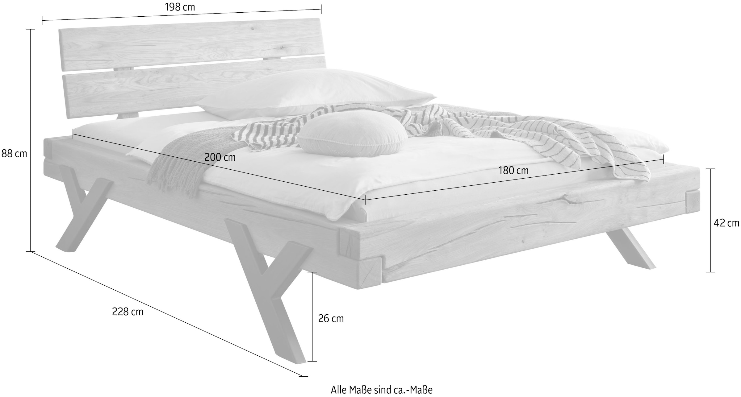 Home affaire Massivholzbett »Ultima Balkenbett Doppelbett, Füsse aus Metall in Y-Form«, (hohe Belastbarkeit: 200kg je Seite), FSC®-zertifizierte Wildeiche oder Fichte, viele Breiten zur Auswahl