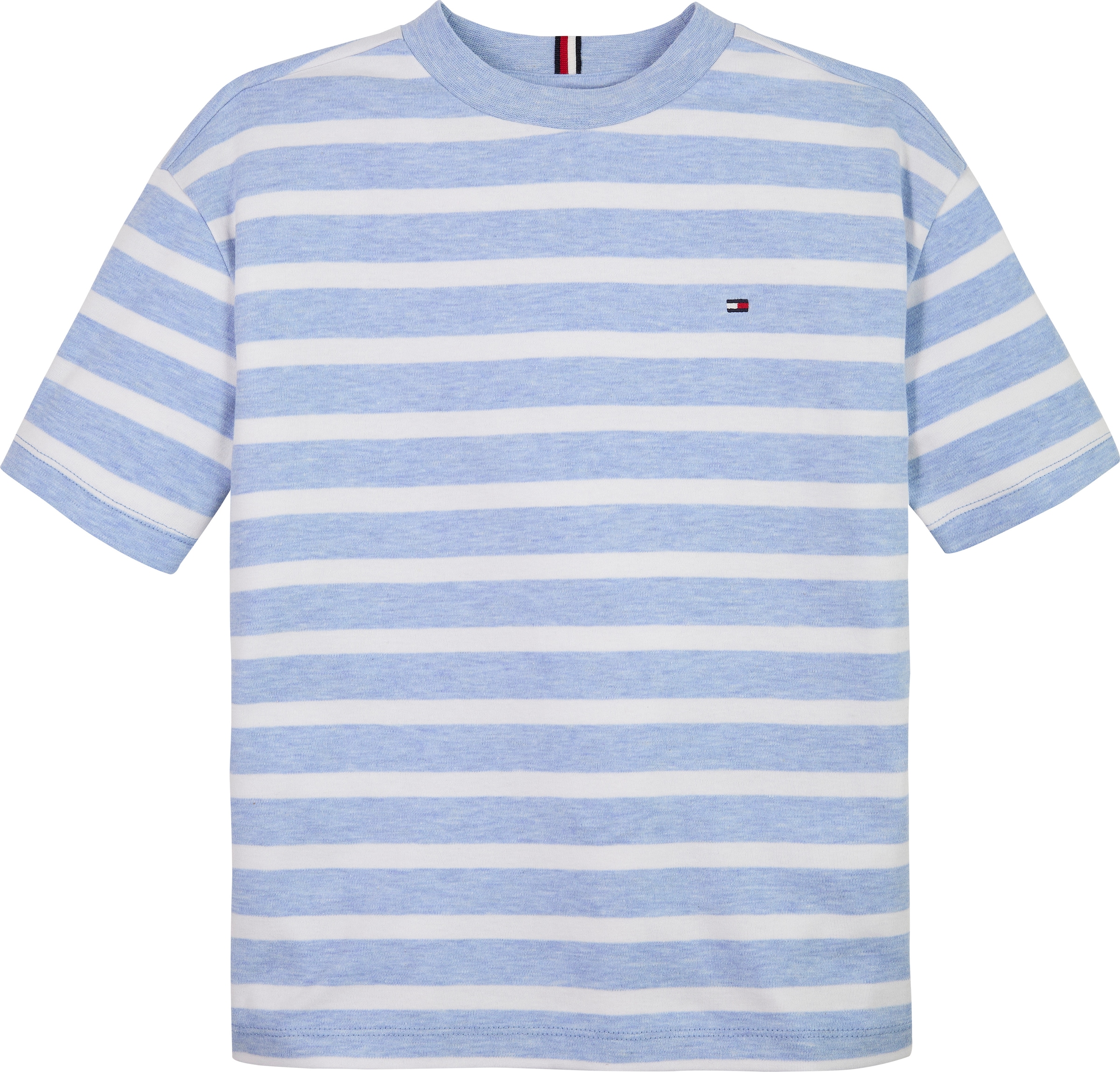 Tommy Hilfiger T-Shirt »INTERLOCK STRIPE HTR T-SHIRT SS«, für Kinder bis 16 Jahre, mit kleinem Flag-Label
