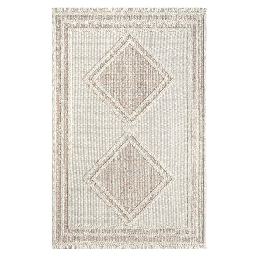 Carpet City Teppich »LINDO 8853«, rechteckig, 11 mm Höhe, Kurzflor, Hochtief-Muster/ 3D-Effekt, Fransen, Boho-Stil, Wohnzimmer