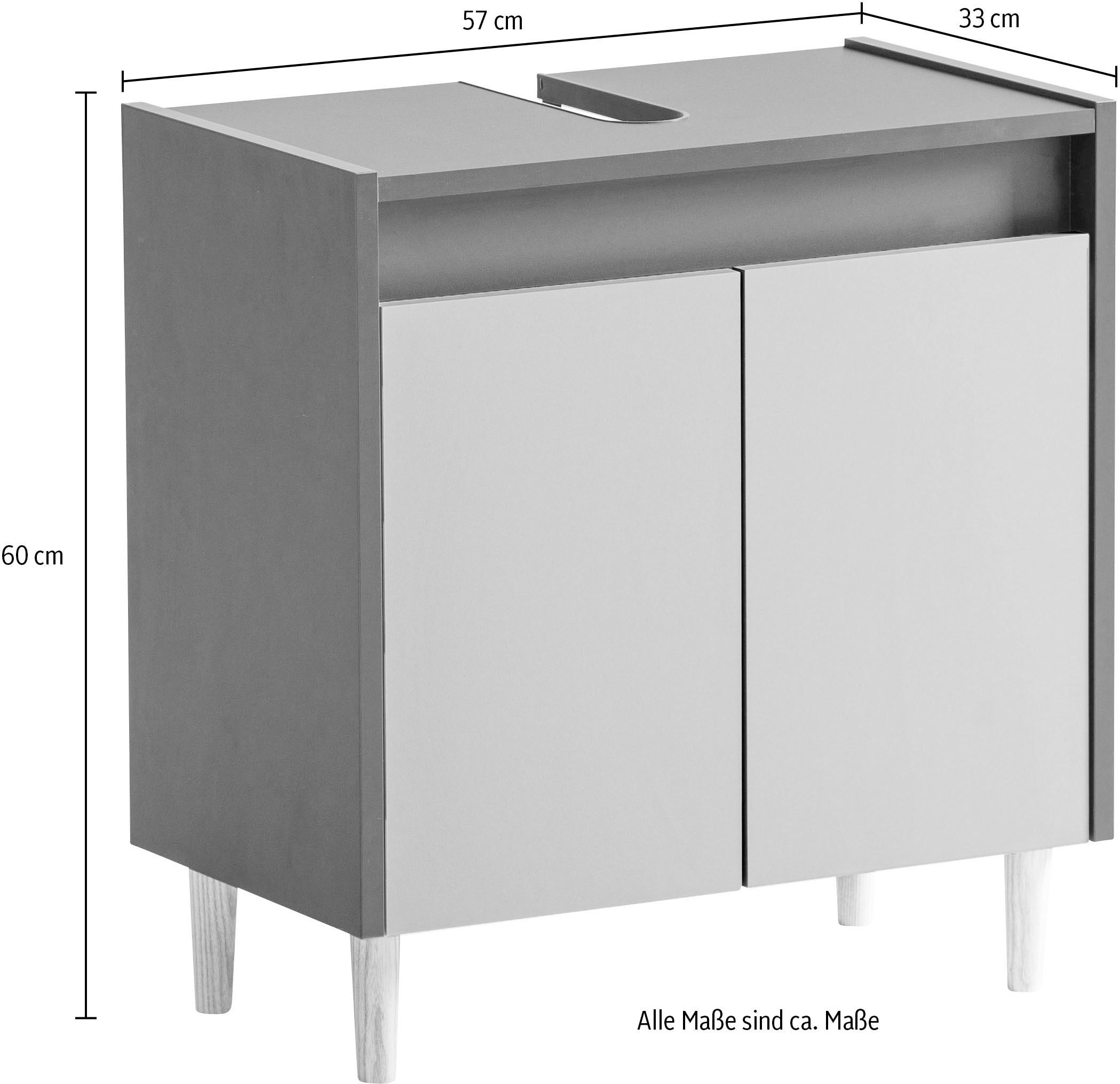 Schildmeyer Waschbeckenunterschrank »Lovis, Breite 56 cm«, Metallbeschläge, Möbelfüsse aus Massivholz