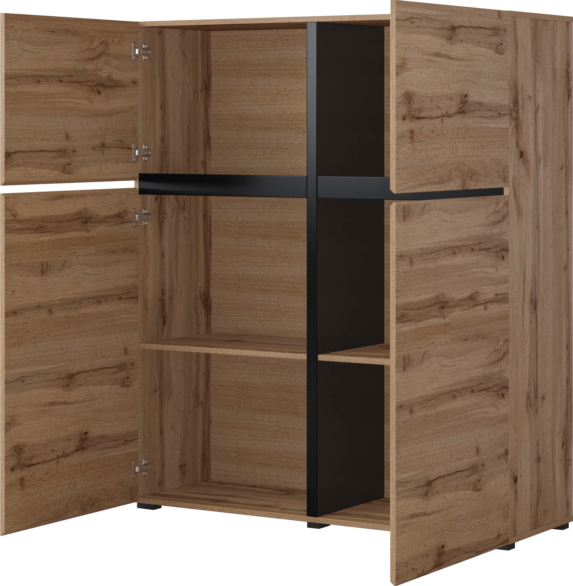 INOSIGN Highboard »Cross, moderne grifflose Hochkommode mit 4 Türen,Türkommode«, Hochschrank, Höhe 139 cm mit viel Stauraum, Einlegeböden verstellbar