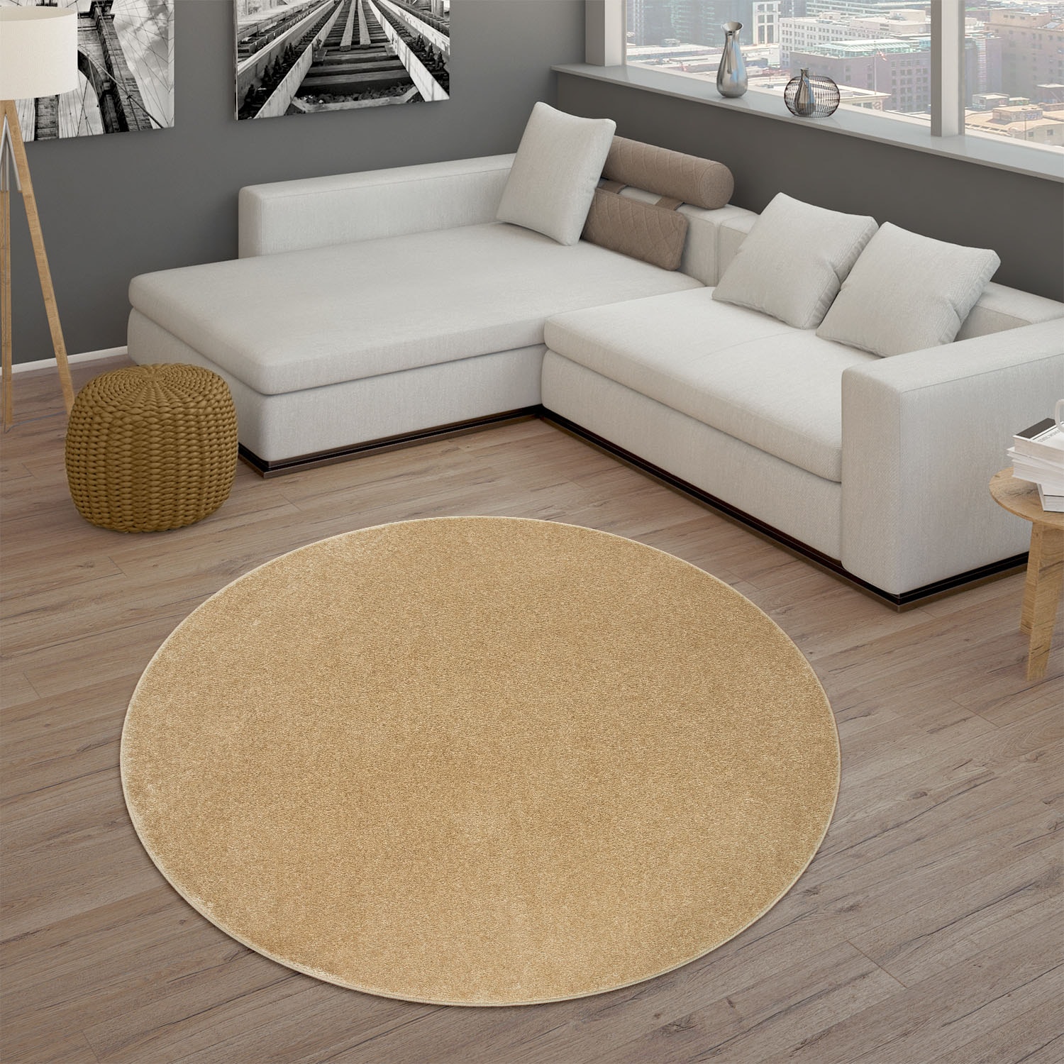 Paco Home 890«, Wohnzimmer & im Jelmoli-Versand kaufen Schlafzimmer | Uni-Farben, ideal Teppich online »Porto Kurzflor, rund