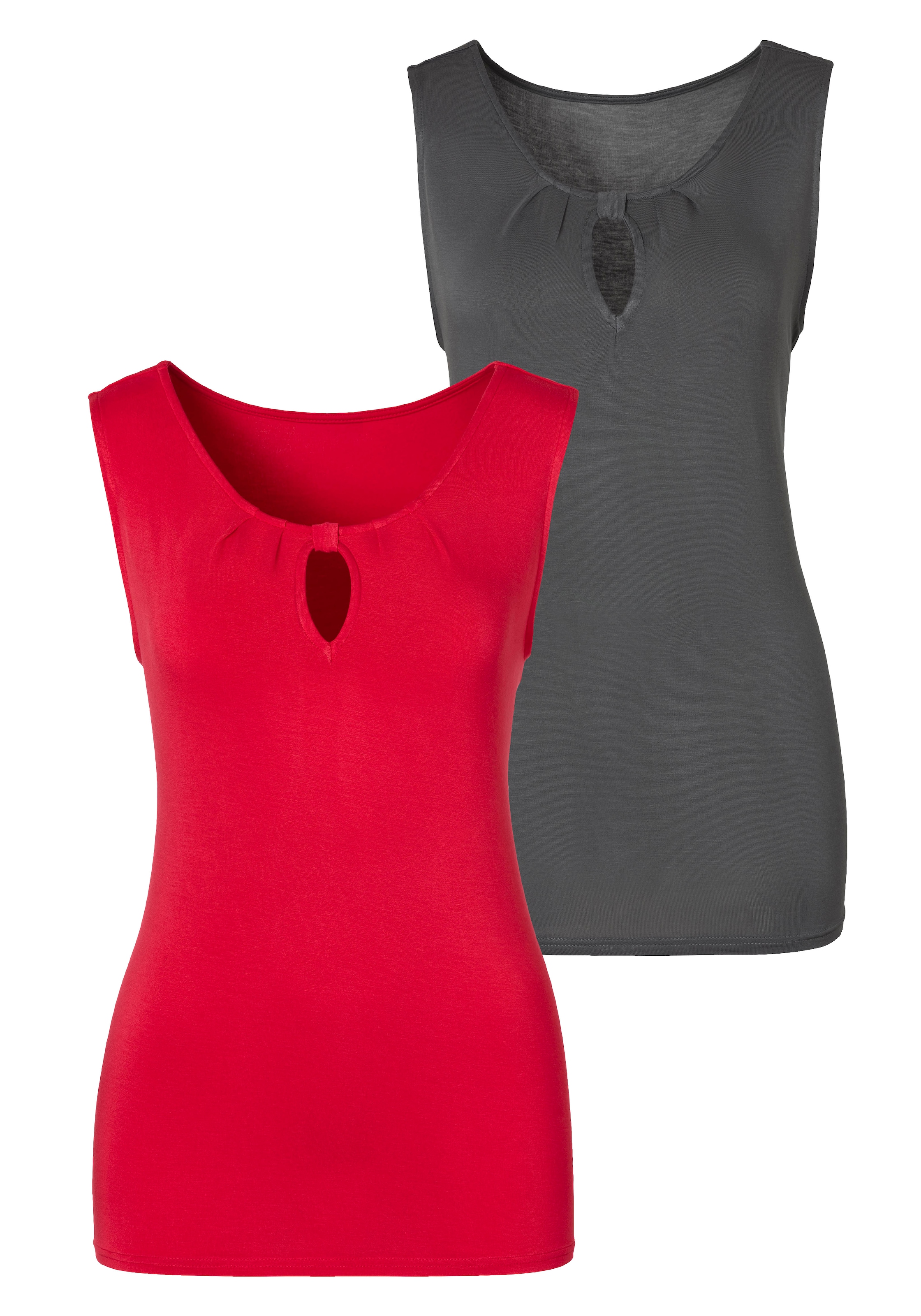 LASCANA Shirttop »mit kleinem Cut-Out am Ausschnitt«, (2er-Pack), aus weichem Viskose-Stretch