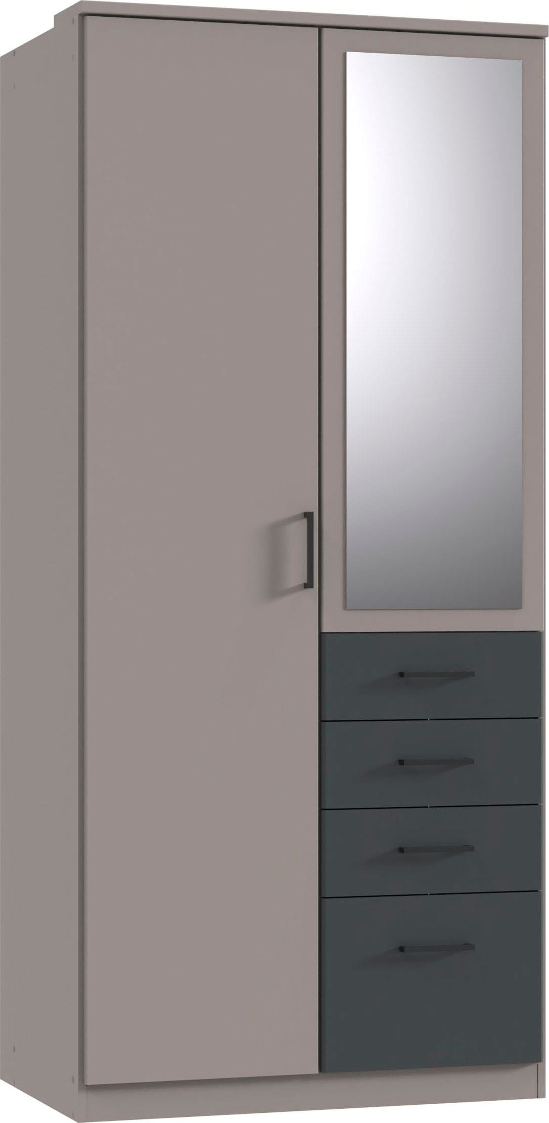 Wimex Kleiderschrank »Cottbus, in weiss oder grau modern kombiniert mit graphitfb.Schubladen« in 3 Grössen, schwarze Griffe, Made in Germany, mit 4 Schubladen, wahlweise mit oder ohne Spiegel