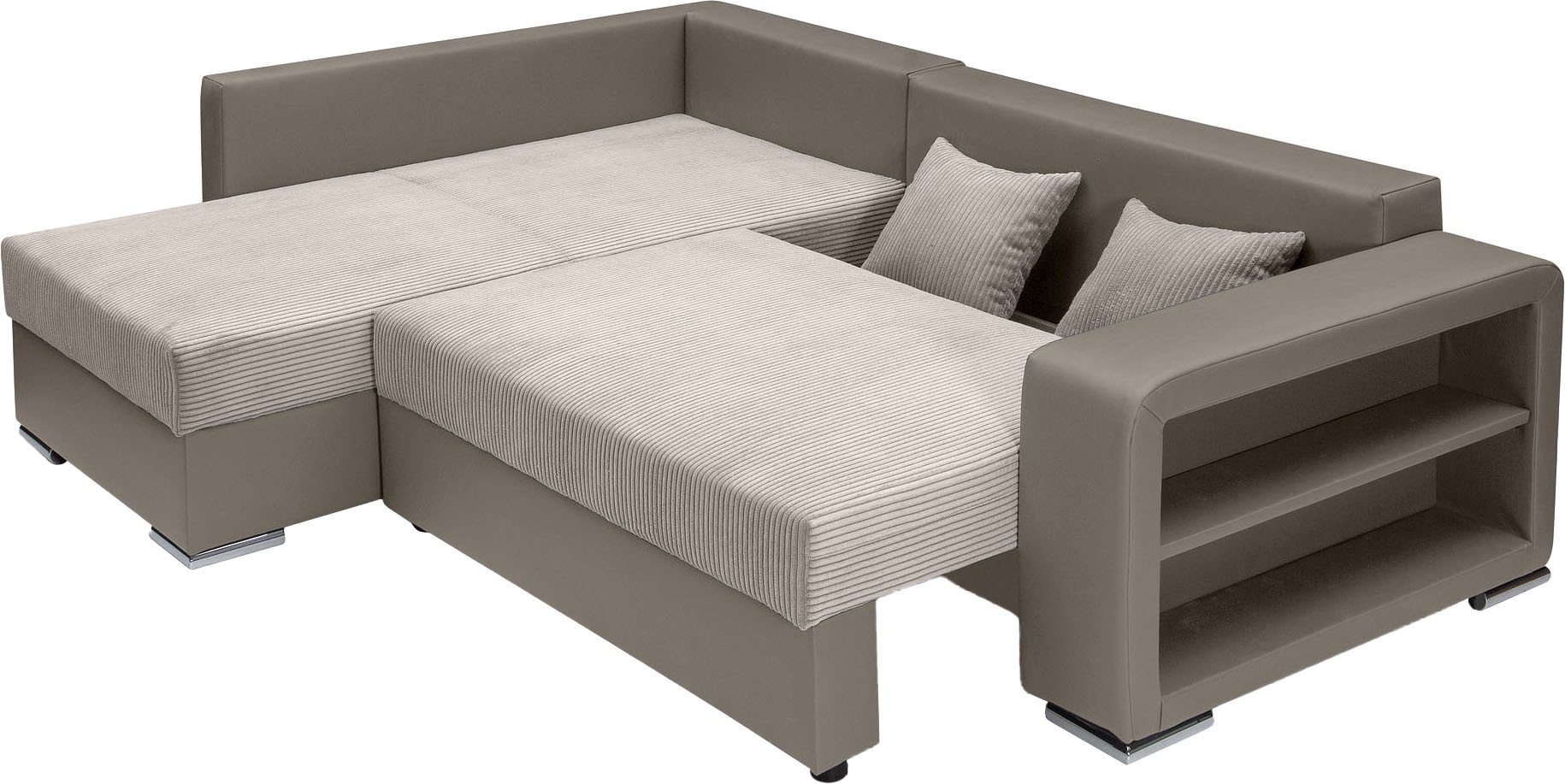 COLLECTION AB Ecksofa »John L-Form«, Regalarmlehne,Bettfunktion,Bettkasten,Ottomane beiseitig montierbar