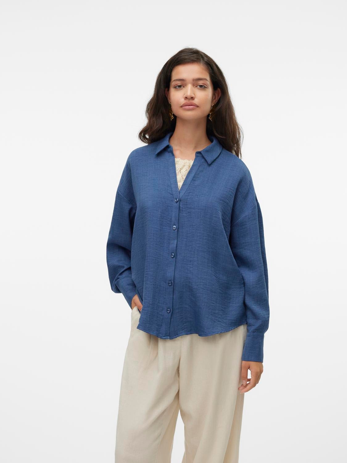 Vero Moda Langarmbluse »VMMELANEY QUEENY LS SHIRT WVN NOOS« Kunstfaser, loose fit