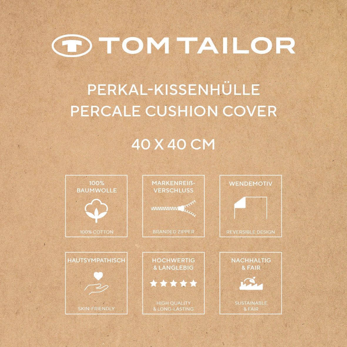 TOM TAILOR HOME Kissenhülle »new bedroom, UNI, 40x40cm oder 40x80cm«, (1 St.), mit farbiger Paspel und Markenreissverschluss