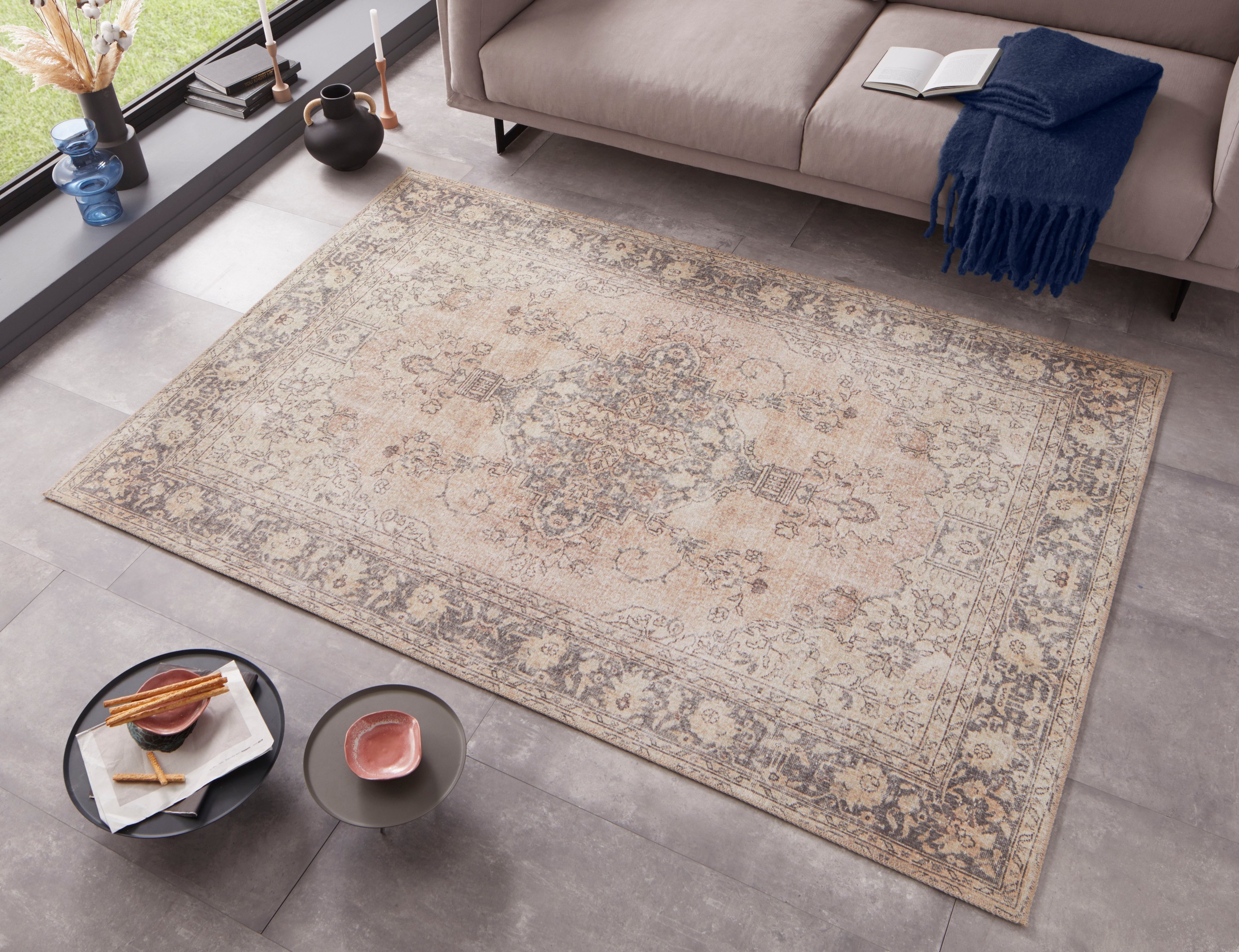 Home affaire Teppich »Divan«, rechteckig, 6 mm Höhe, Orient Optik, Vintage Design, rutschhemmende Rückenbeschichtung