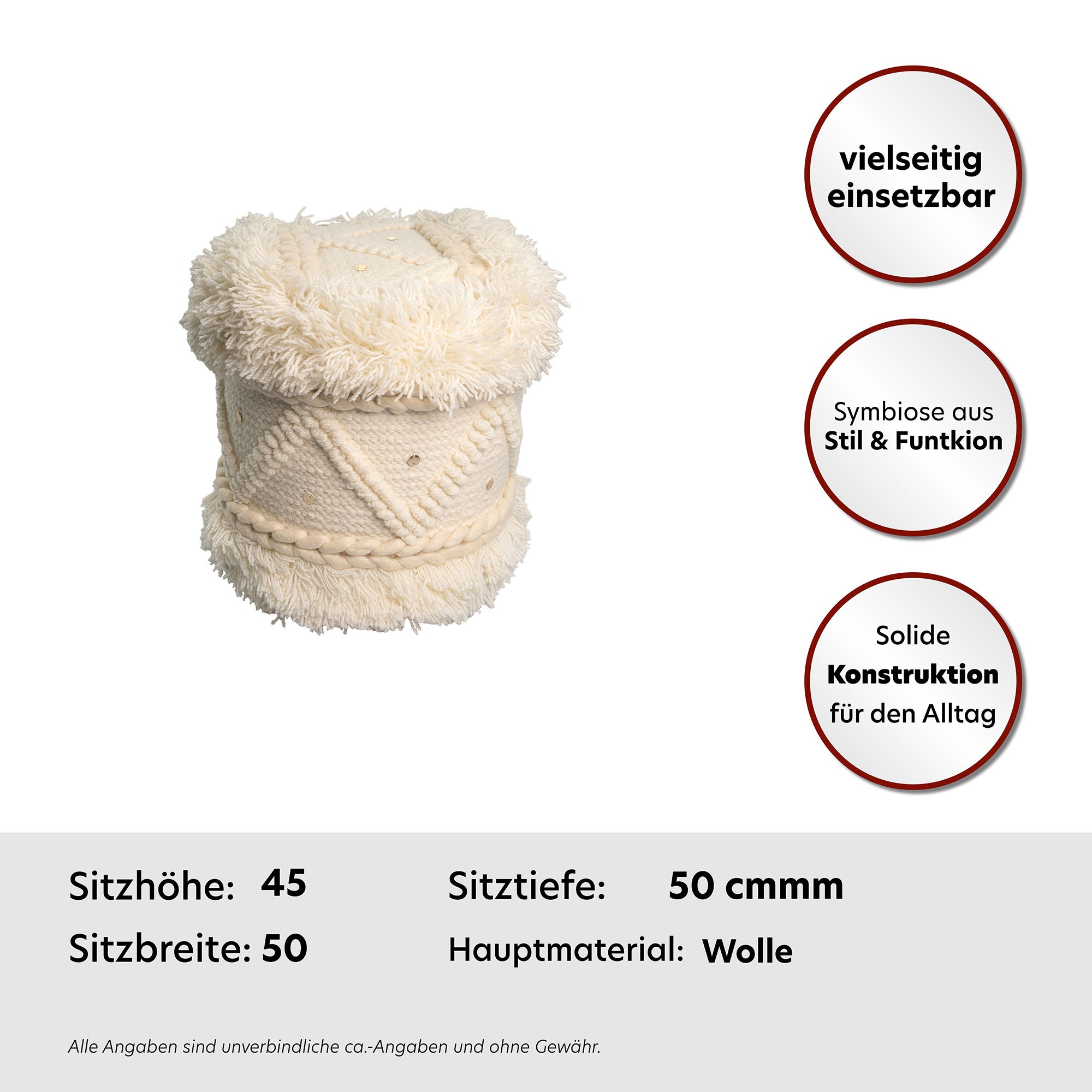 Kayoom Pouf »Bohist 525 35cm x 35cm,  Strukturen mit Fransen und Quasten«, (1 St.), handgefertigt, Unikat, sehr gut kombinierbar, vielfältig im Einsatz