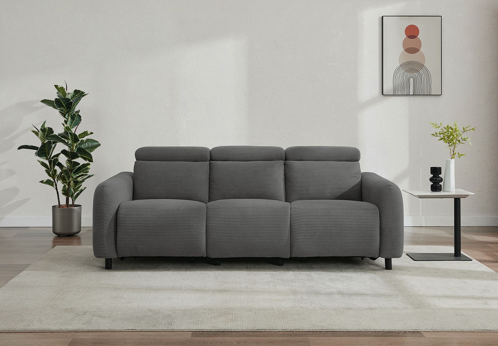 OTTO home 3-Sitzer "SKAANE Cord-Sofa, 229 cm, manuelle u. elektrische Relaxfunktion" Relax-Funktion in 2 Sitzen, Kopfteilverstellung, Federkernpolsterung