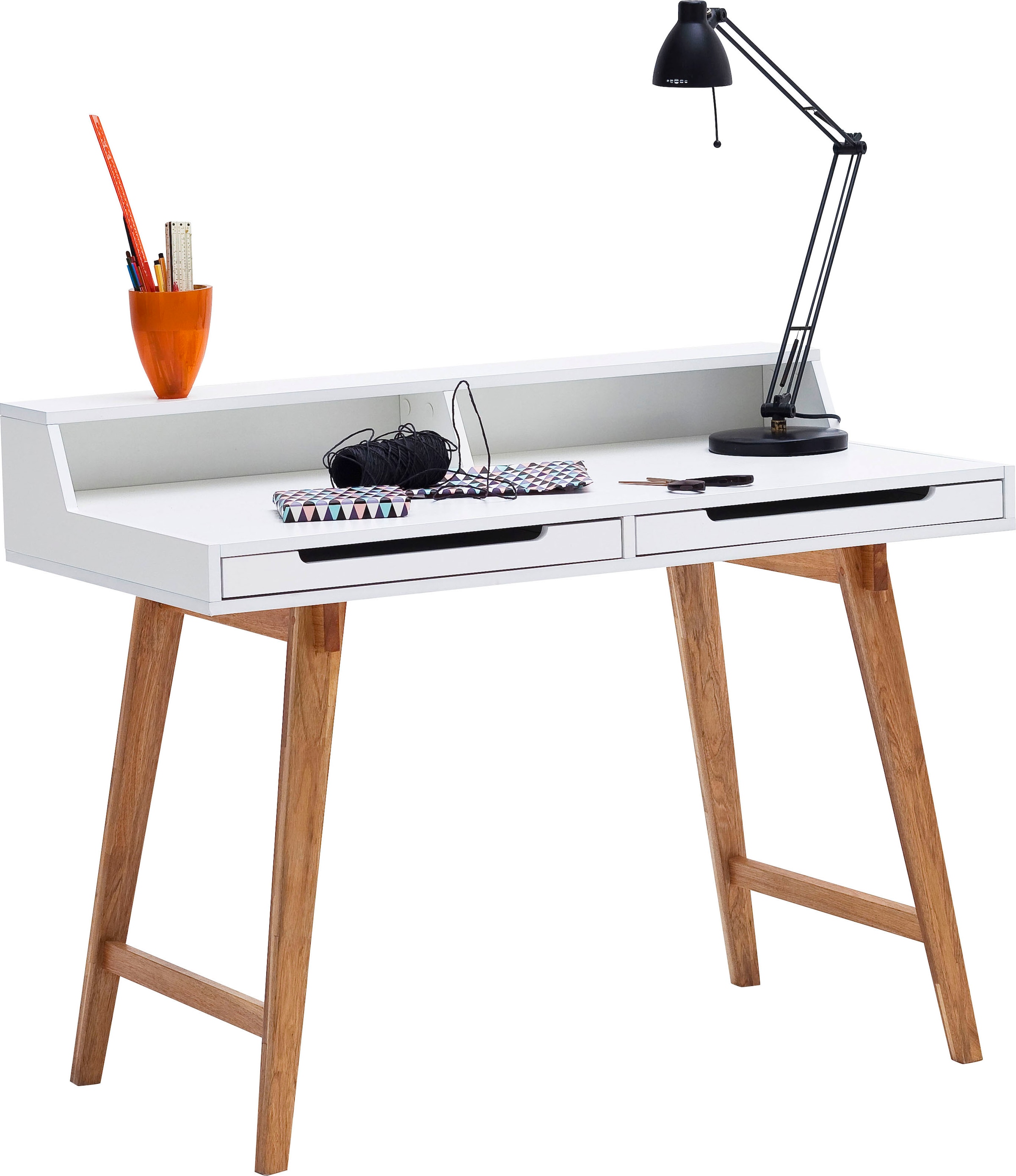 MCA furniture Schreibtisch »Tiffy«, weiss matt lackiert, Gestell Massivholz buchefarben, Breite 110 cm