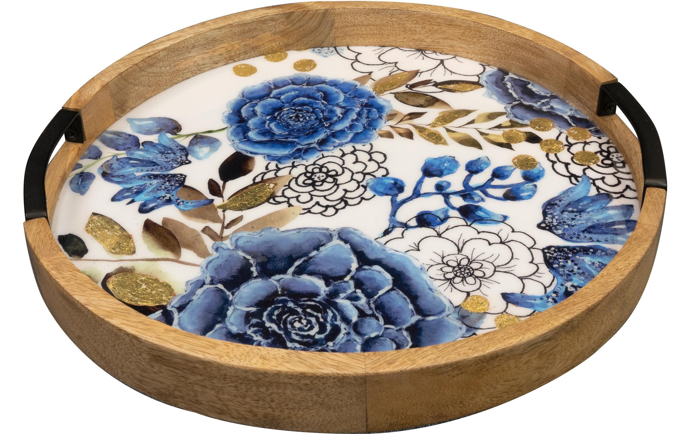 Tablett "CHALET Dutch Ø 35 Blau" Holzart: Mango (Indien)