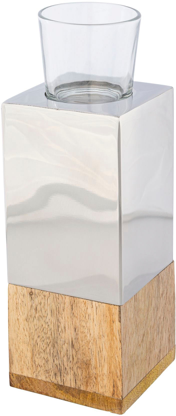Creativ home Teelichthalter "Kerzenhalter Tower" aus Holz, Edelstahl und Glas