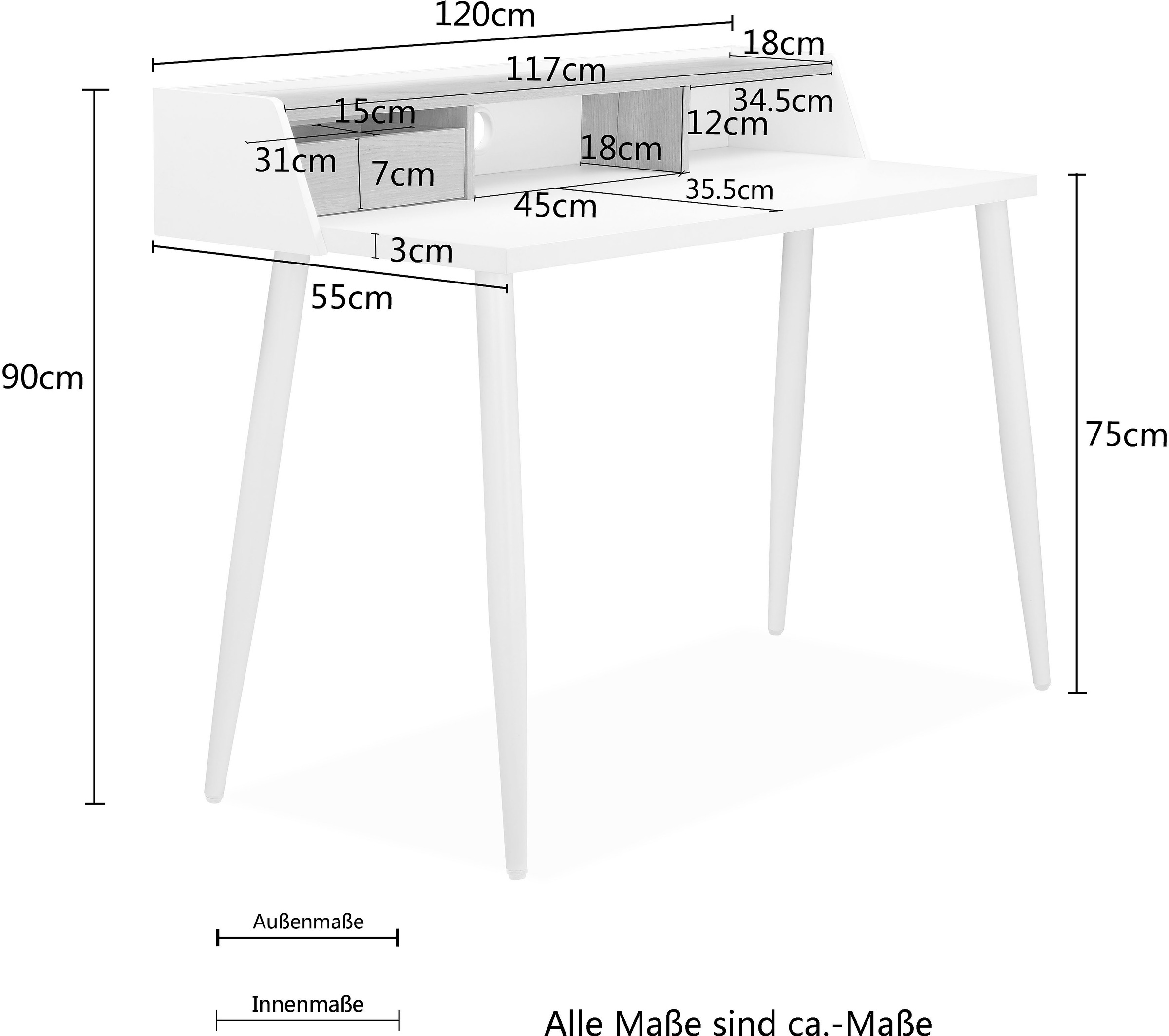 andas Schreibtisch »RORBY«, Laptoptisch, Home Office, Metallbeine, Kabeldurchlass, Breite 120 cm