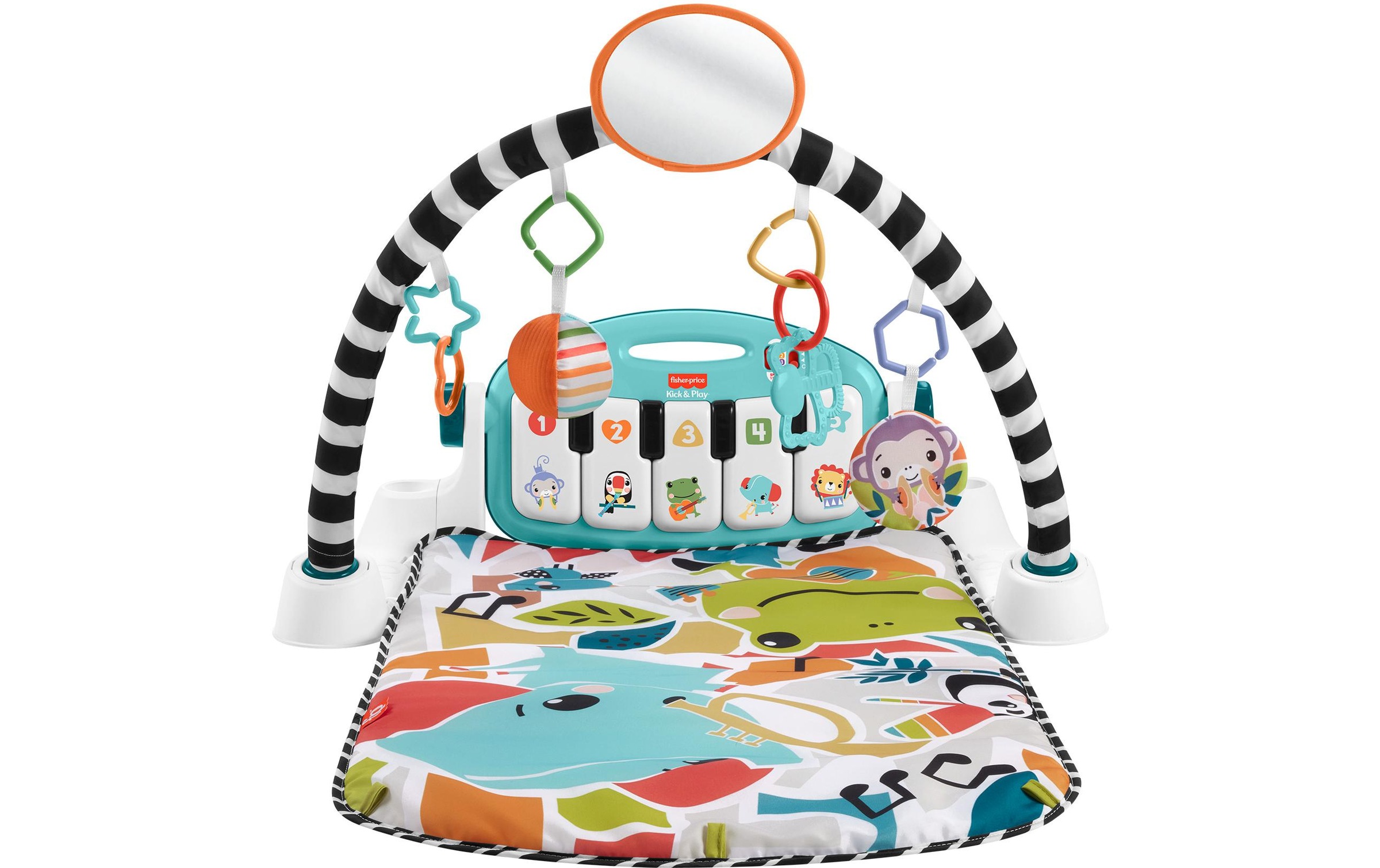 Fisher-Price Kontrast-Spieldecke für Babys, Spielspaß Piano-Gym, blau, deutsche Version