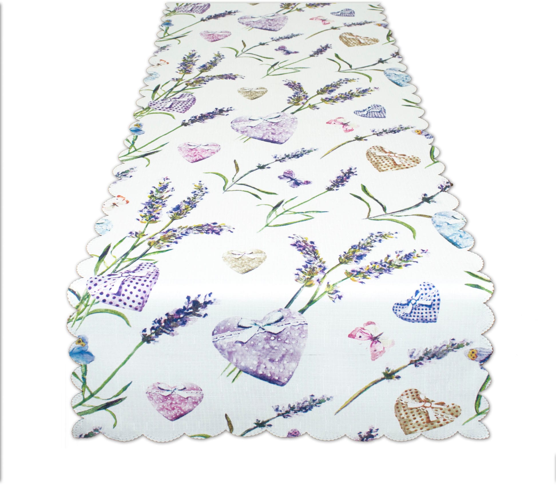 Delindo Lifestyle Mitteldecke "LAVENDEL + HERZ" Strukturgewebe, bedruckt