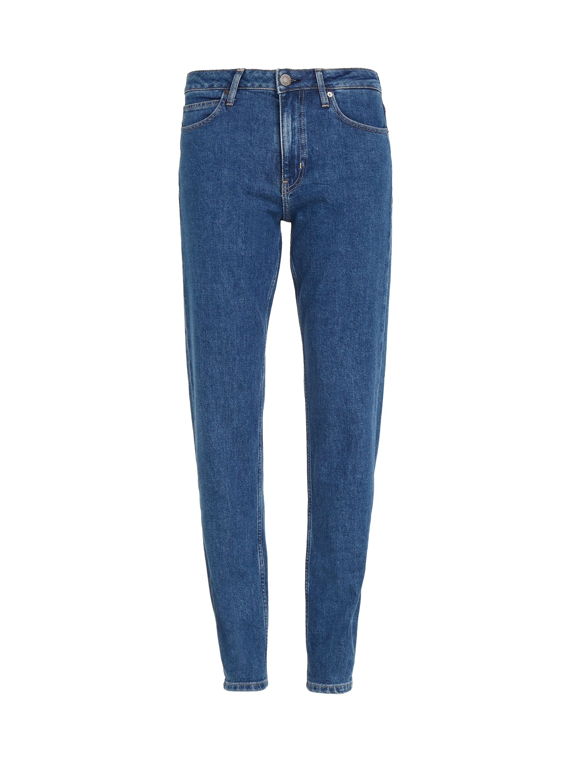 Calvin Klein Slim-fit-Jeans »MR SLIM - SOFT BLACK« mit Leder-Brandlabel am hinteren Bundabschluss