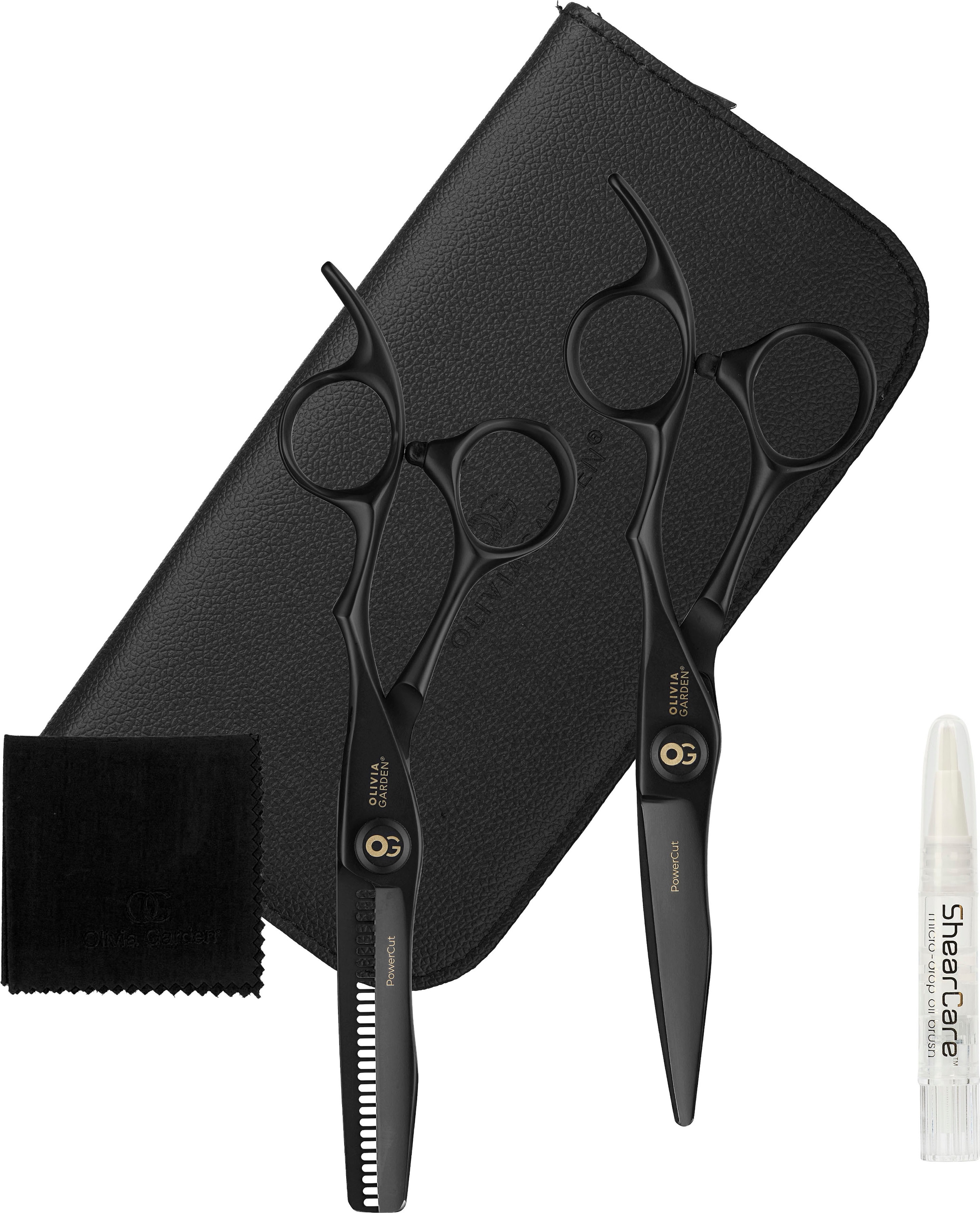 OLIVIA GARDEN Haarschere »PowerCut Matt Black 5,5 Zoll«, (Set, 2 tlg.), Haarschere und Modellierschere