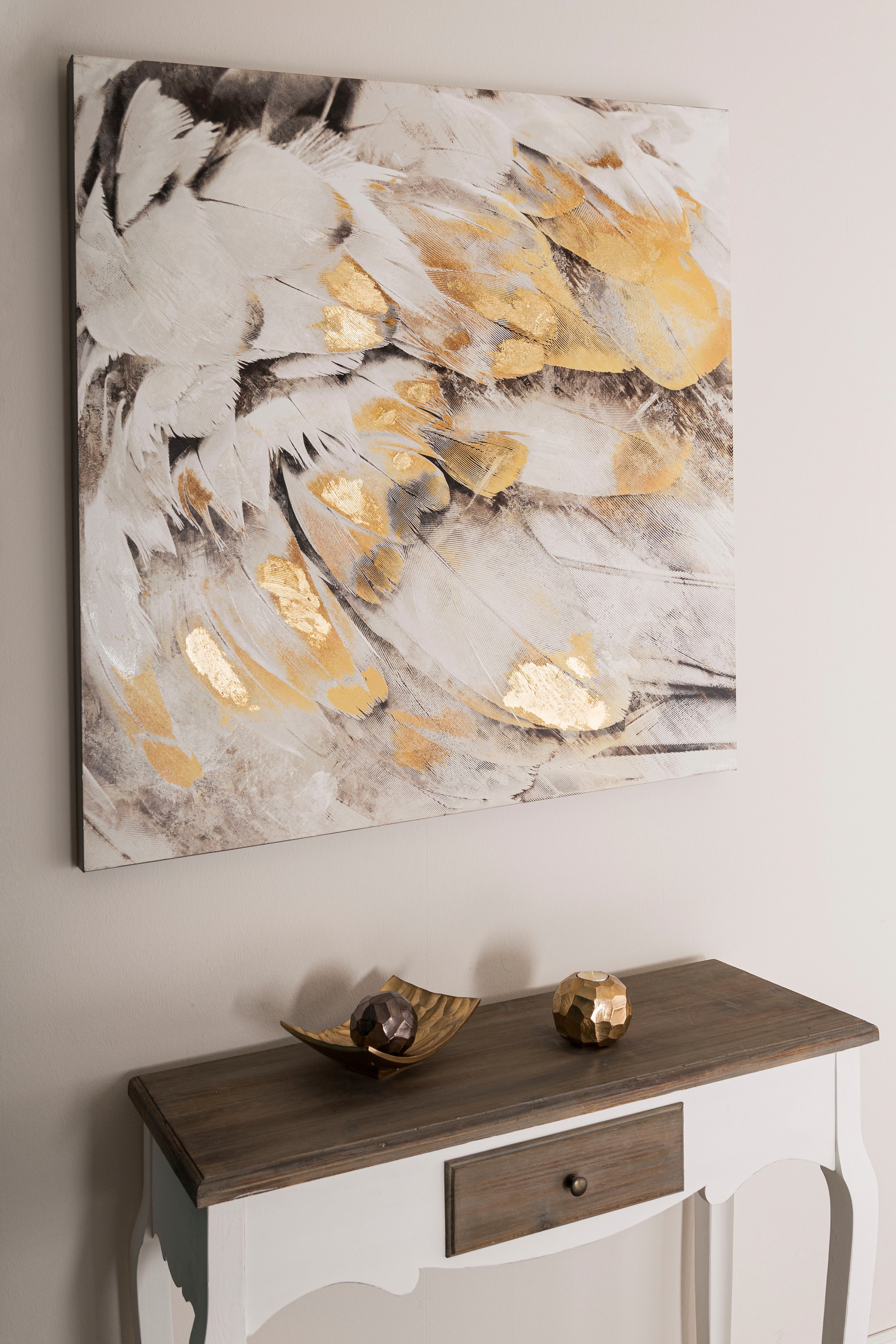 Wohnzimmer online goldfarben«, affaire »Feder, Ölbild 100x100 Gemälde, | Home cm, Jelmoli-Versand shoppen