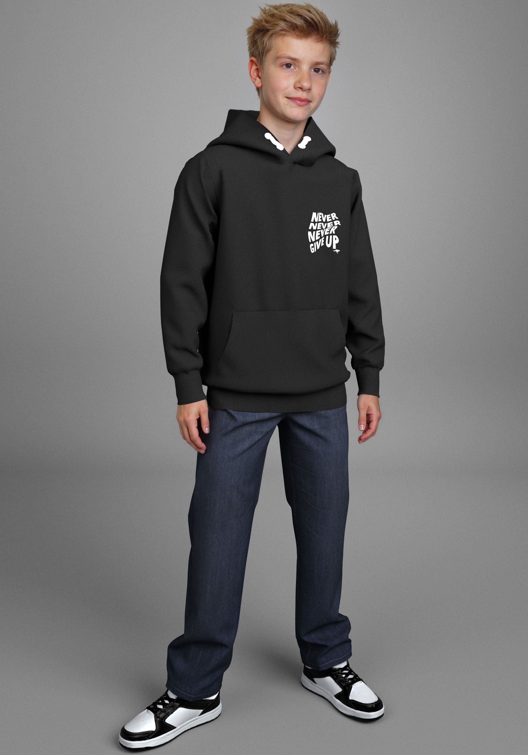 KangaROOS Kapuzensweatshirt »Spruch: NEVER GIVE UP«, Sweatshirt mit grossem Rückendruck