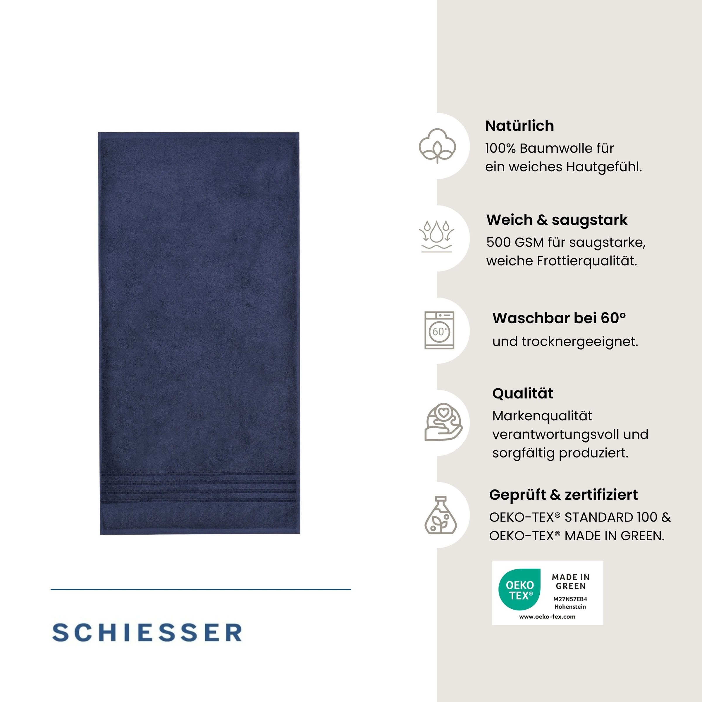 Schiesser Handtücher "Milano aus 100% Baumwolle mit eleganter Bordüre in Hoch-Tief-Optik" OEKO-TEX MADE IN GREEN