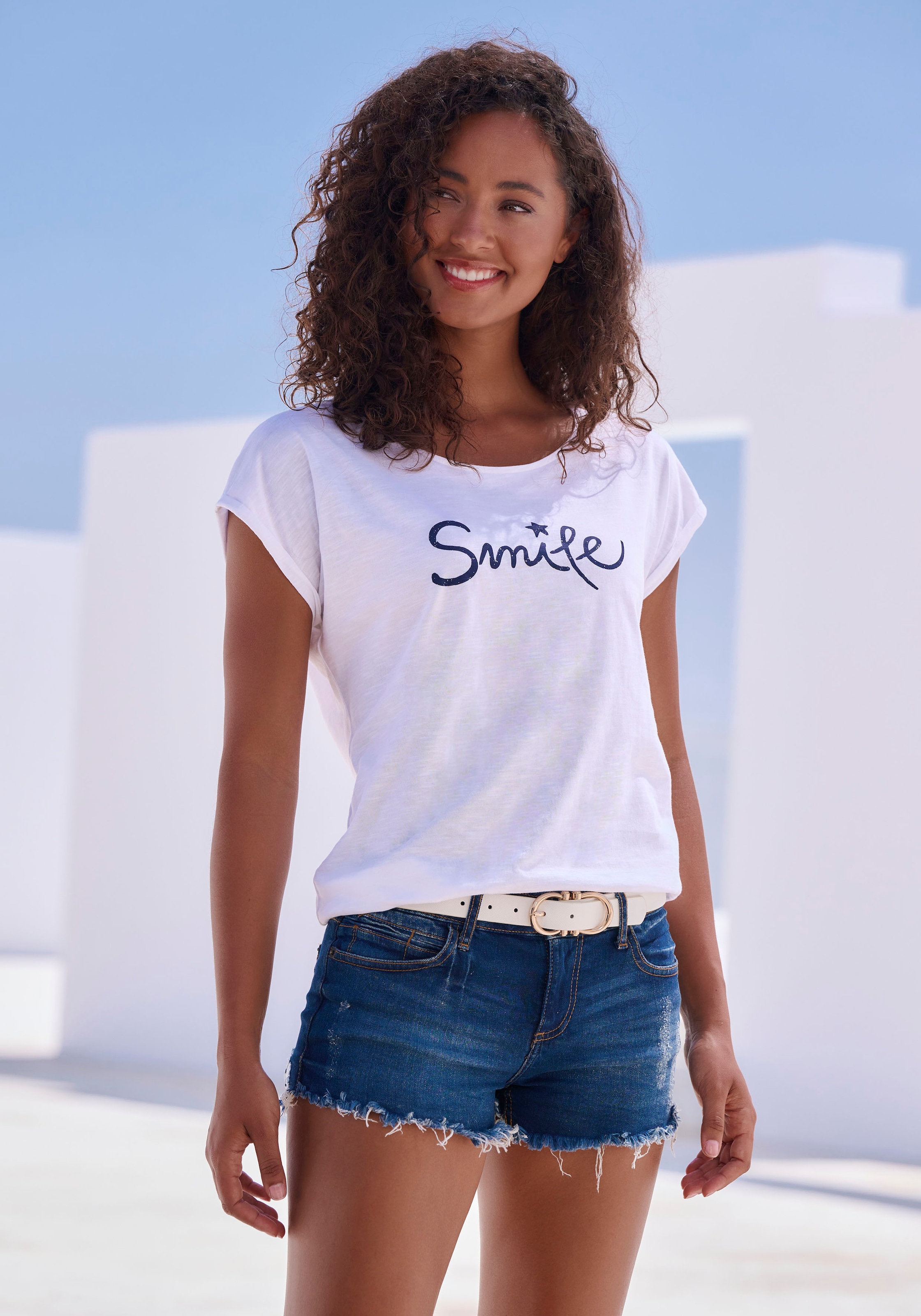 Beachtime T-Shirt »mit Frontdruck "Smile"«, aus weicher Baumwoll-Qualität