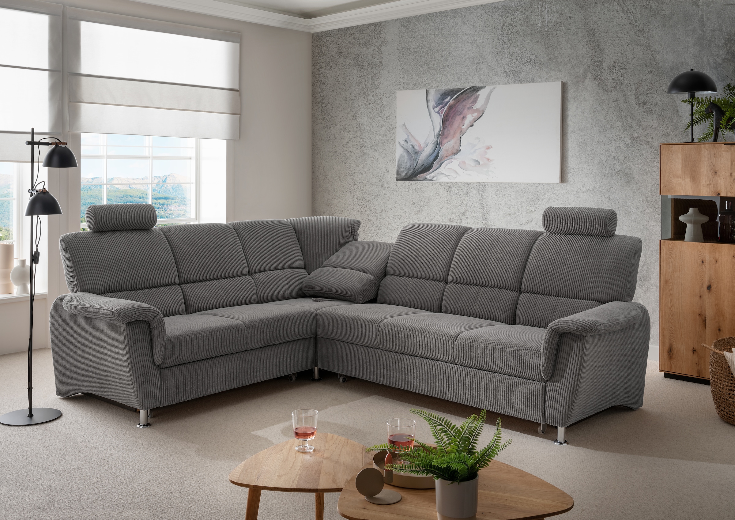 Home affaire Ecksofa »Pisa L-Form, mit Schlaffunktion, Stauraum, 2x höhenverstellbare«, Kopfstützen und Relaxfunktion im Eckelement