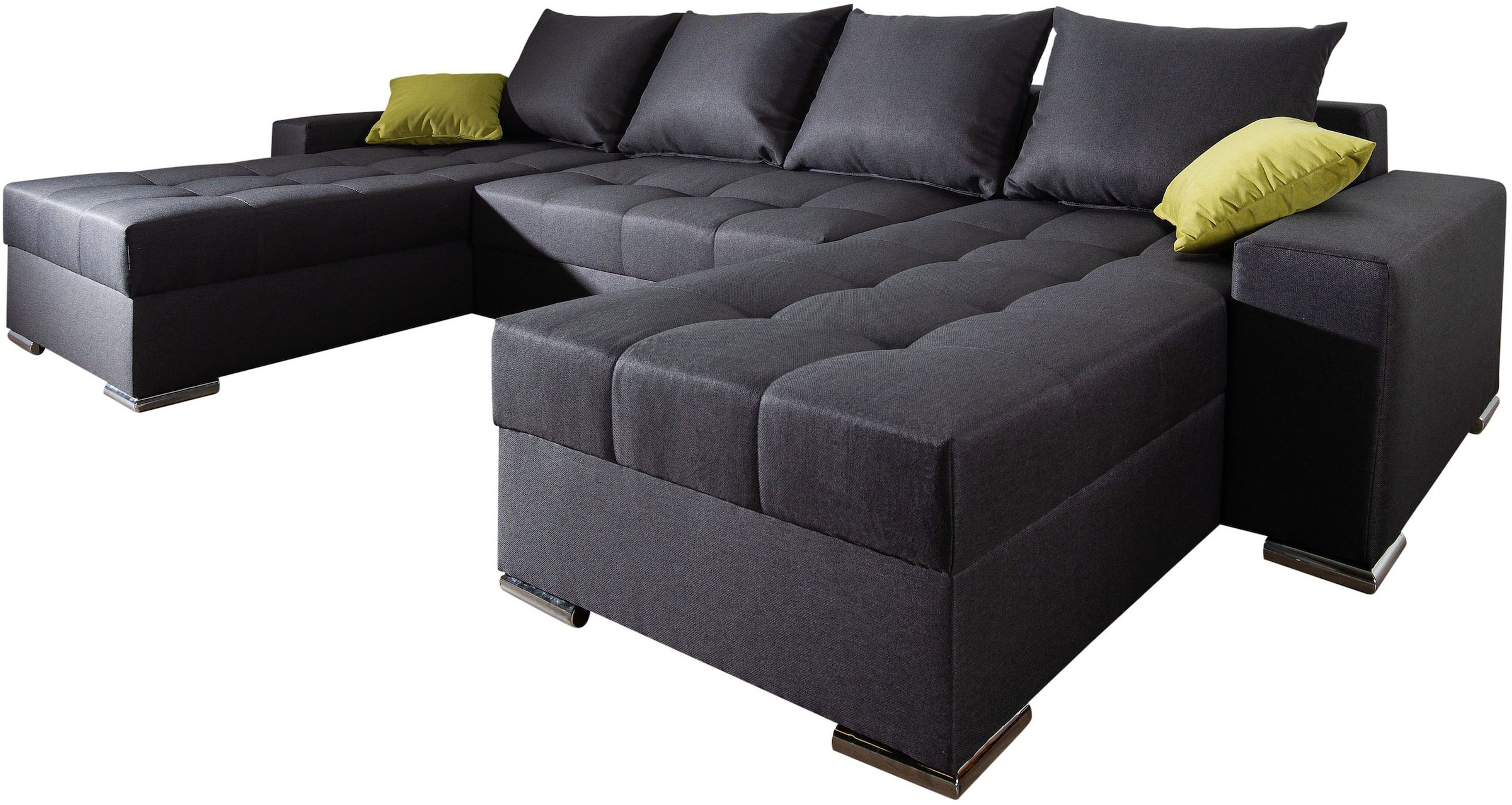 COLLECTION AB Wohnlandschaft »Josy XL U-Form, B: 313 cm in Flachgewebe, Struktur, Kunstleder«, mit Bettfunktion, Bettkasten & 2 Zierkissen, Federkern