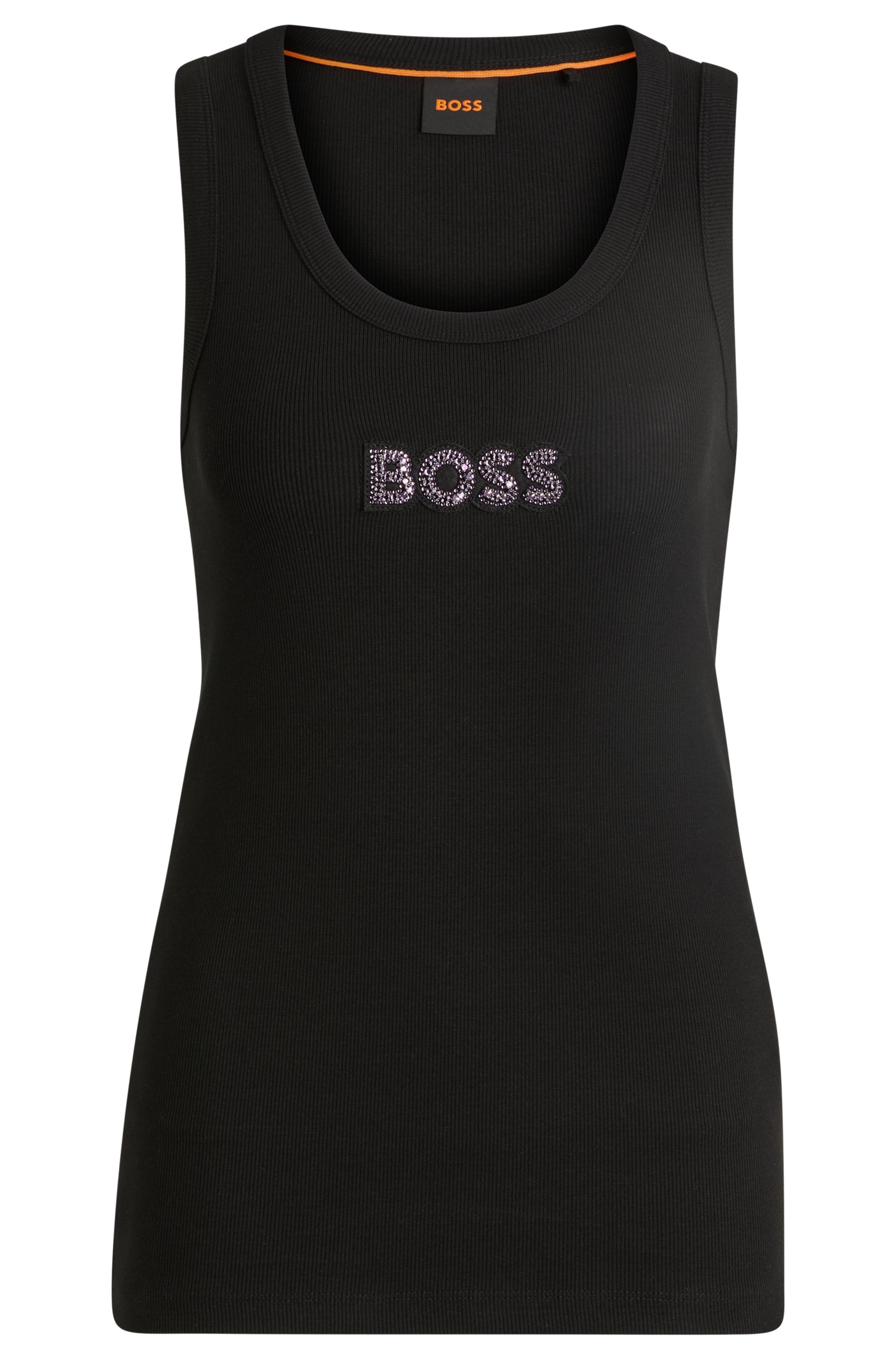 BOSS ORANGE Tanktop »C_Ematite_stonebadge« mit BOSS Stickerei aus Glitzersteinen