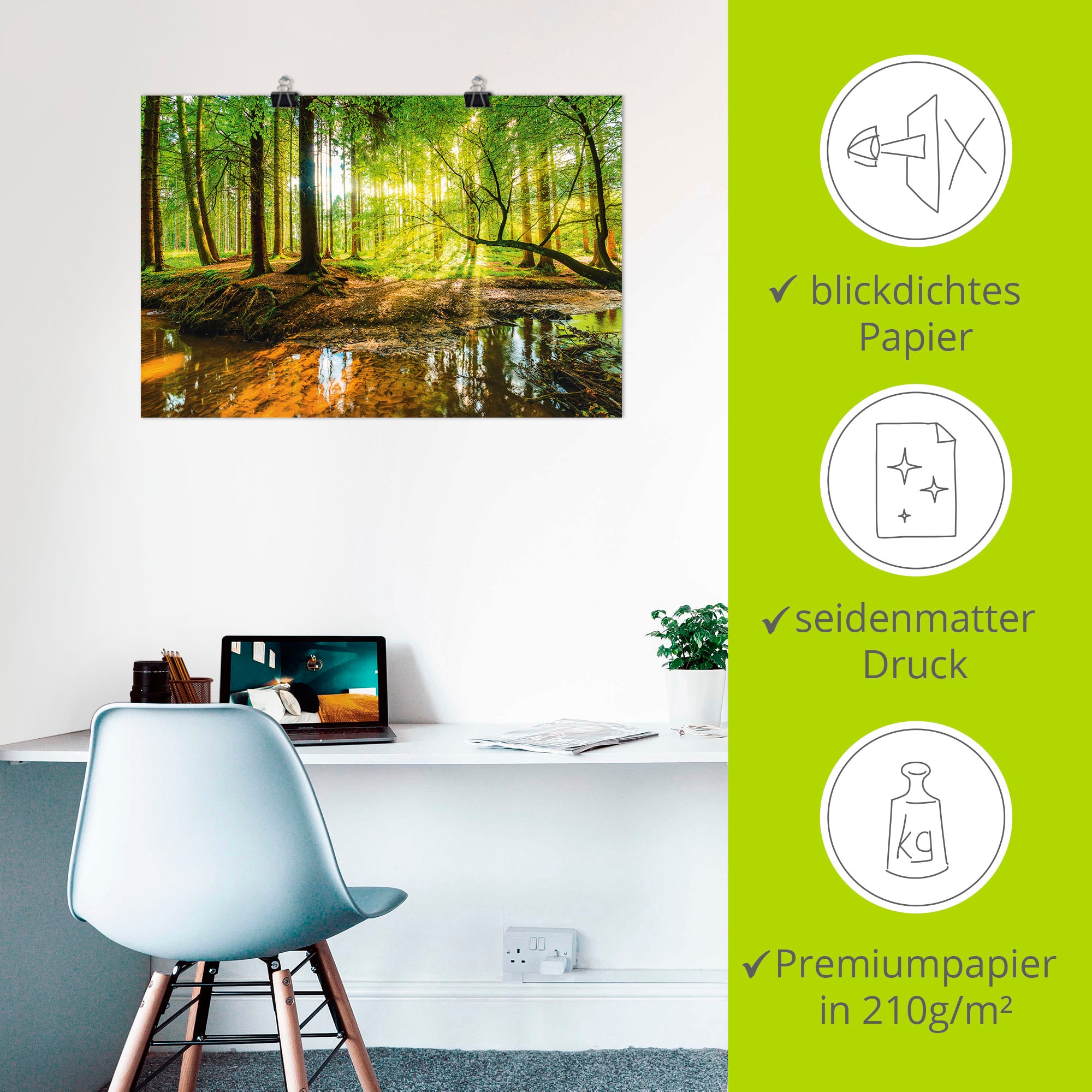 Artland Wandbild »Wald mit Bach«, Wald, (1 St.), als Alubild, Outdoorbild, Leinwandbild, Poster, Wandaufkleber