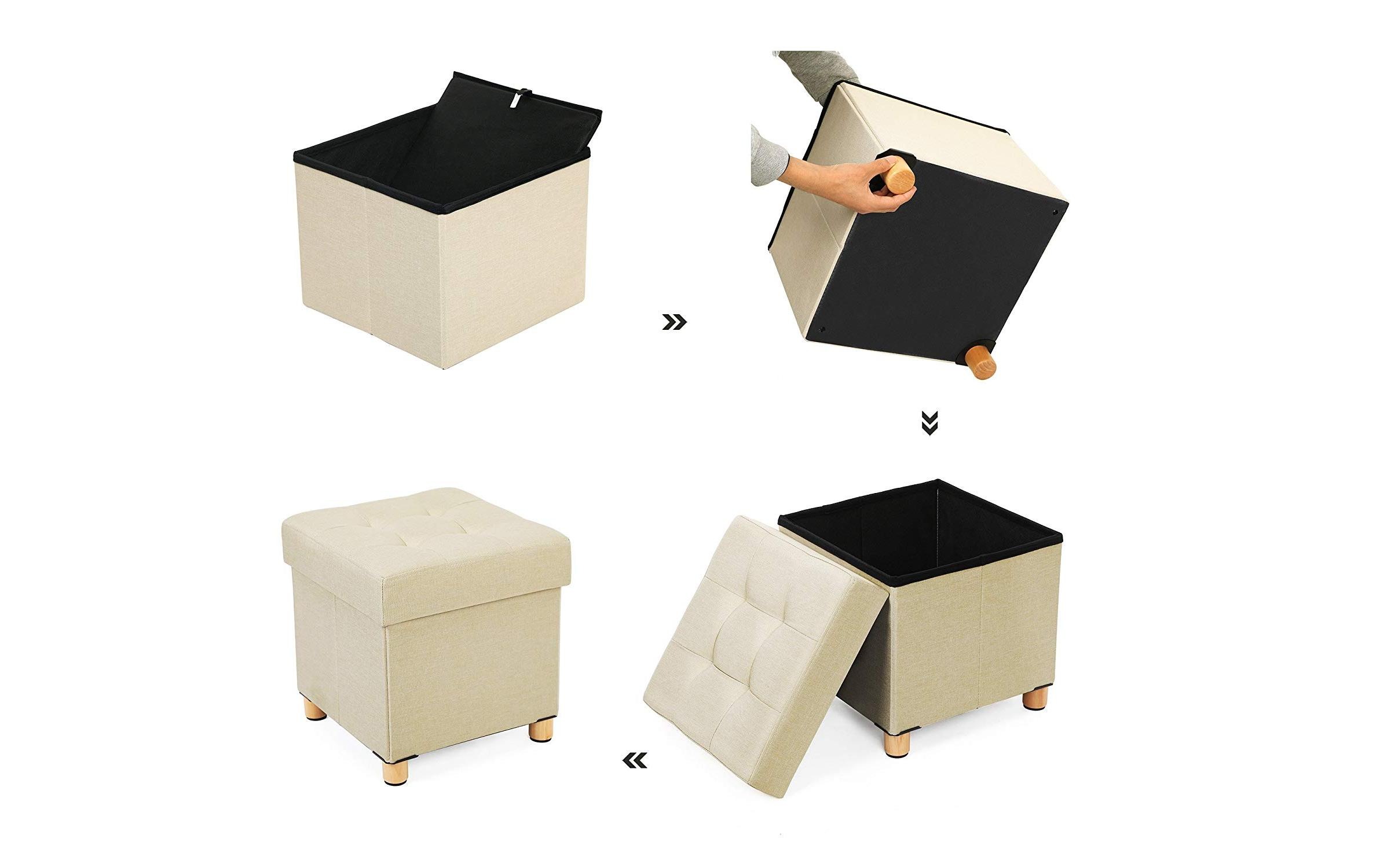 SONGMICS Hocker »mit Aufbewahrung, 38 x 40 cm, Beige«, Herkunftsland China, Holzart