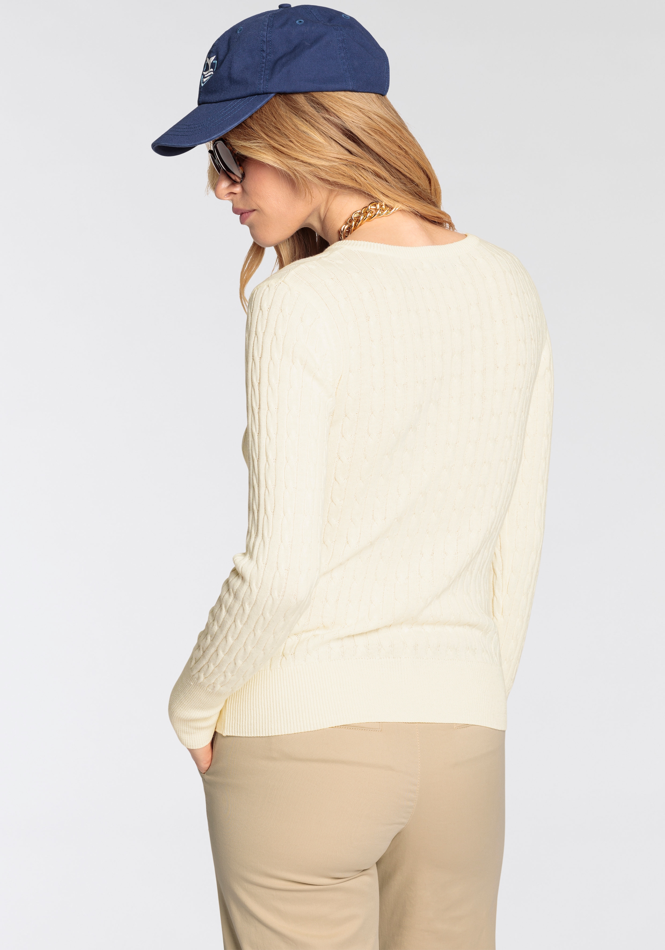 DELMAO V-Ausschnitt-Pullover, mit Zopfstrickmuster