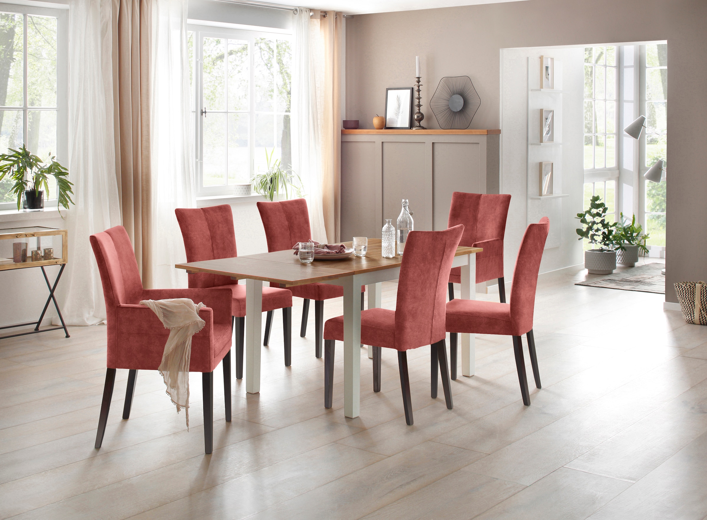 Home affaire 4-Fussstuhl »Aspen«, (Set), 2 St., Samtvelours, Beine aus massiver Buche, wengefarben lackiert