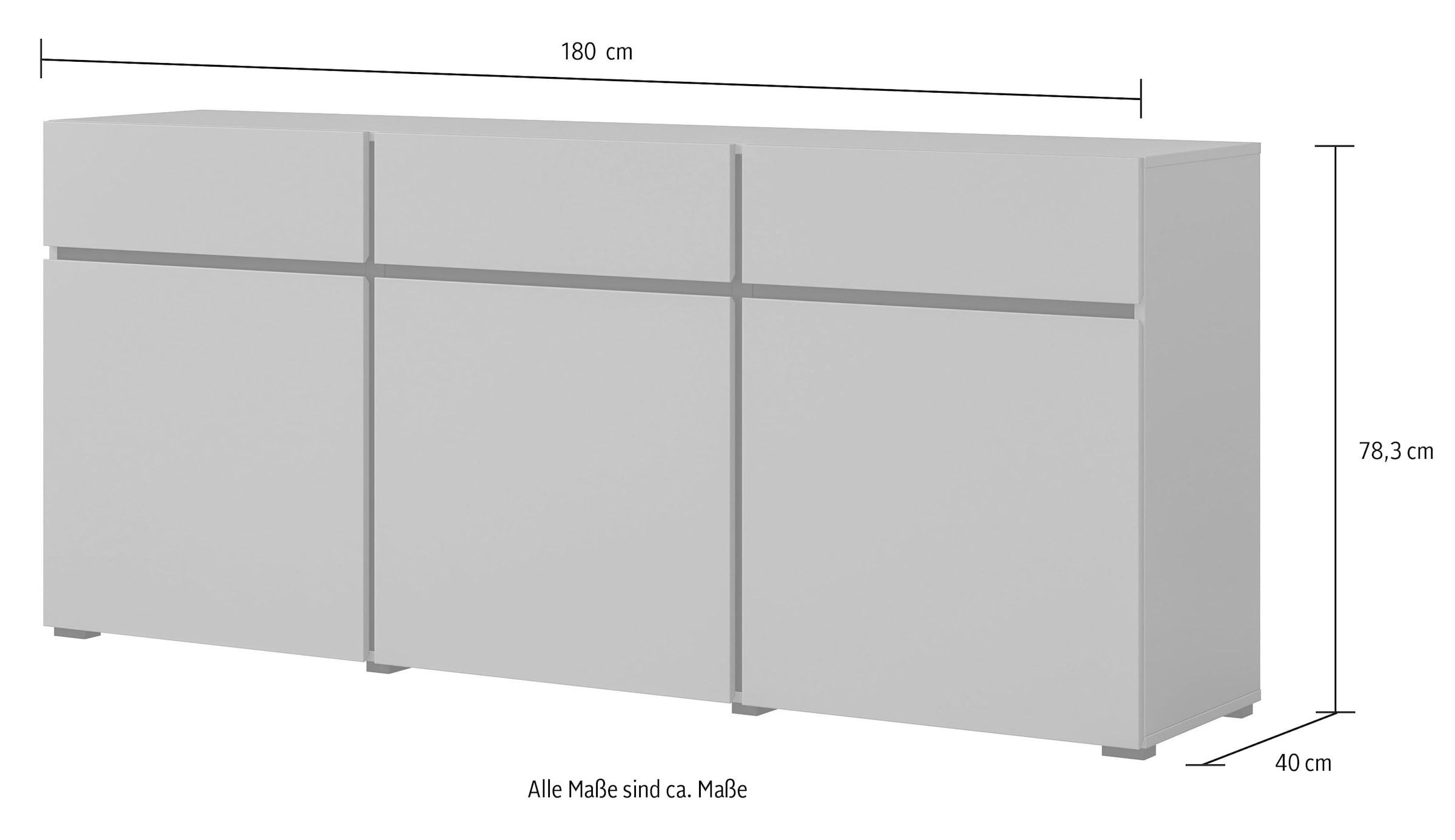 INOSIGN Sideboard »Cross,Breite 180 cm, moderne grifflose Kommode,3 Türen/3 Schubkästen«, Schubladenschrank mit viel Stauraum, Einlegeböden verstellbar