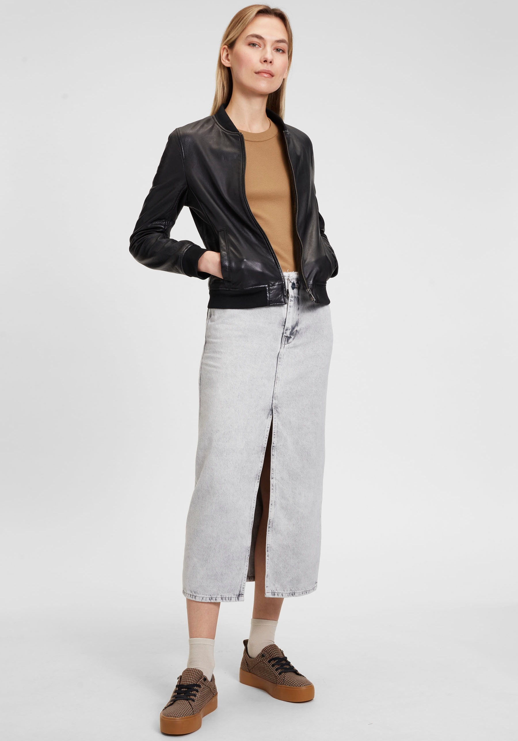 Mauritius Lederjacke »MWBjella«, mit Stehkragen, Reissverschluss, Strickbündchen