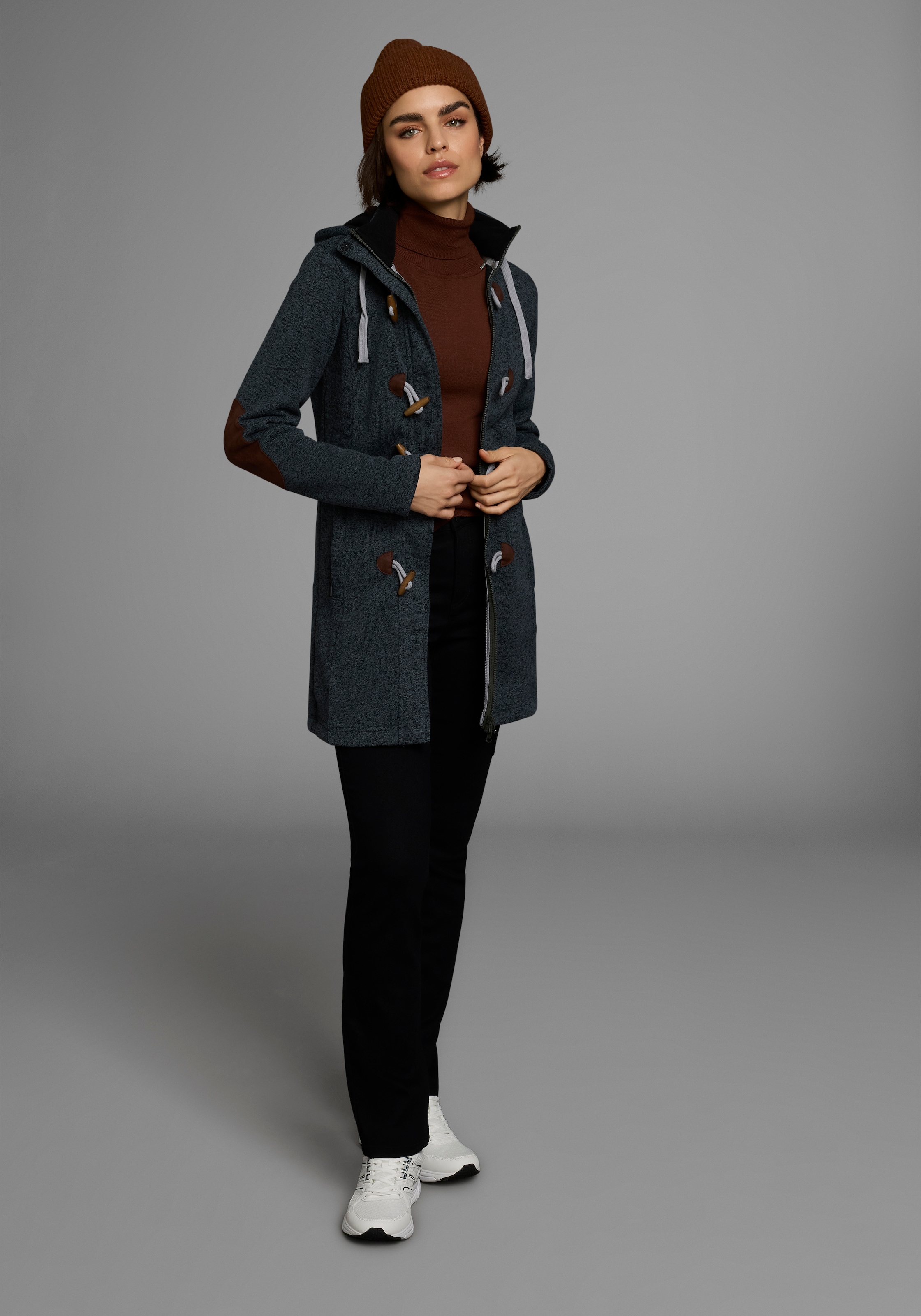 Polarino Strickfleecejacke, mit Kapuze, für den Übergang, aus Strickfleece, atmungsaktiv