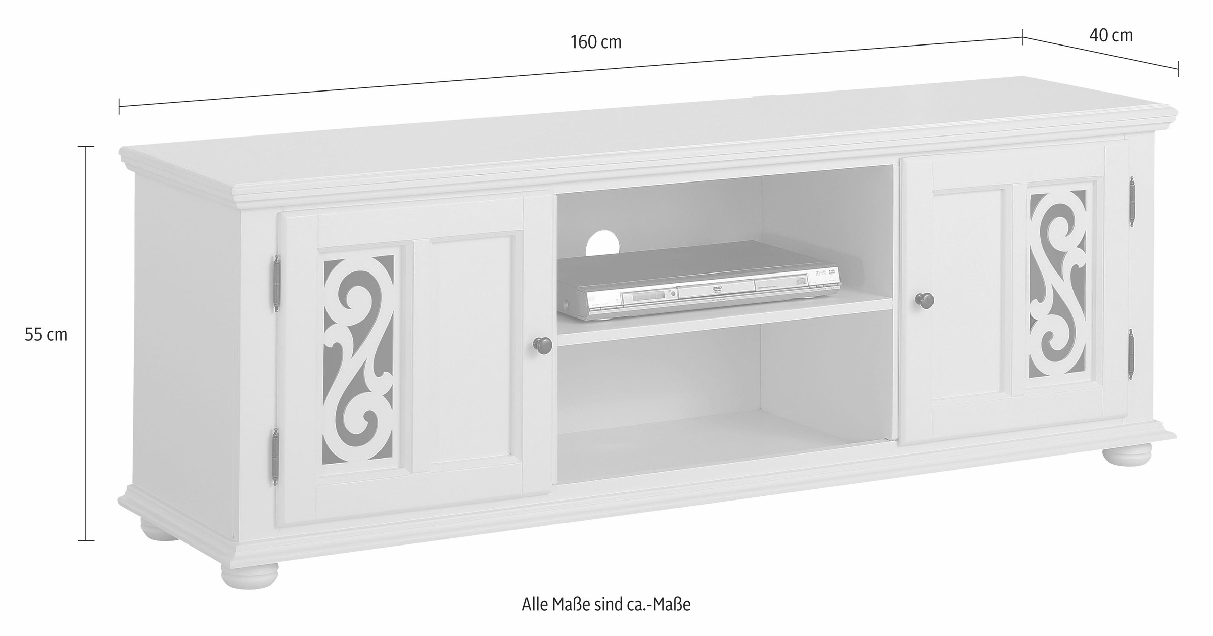 Home affaire Lowboard »Arabeske«, Kommode mit dekorativen Fräsungen auf den Türfronten, Breite 160 cm
