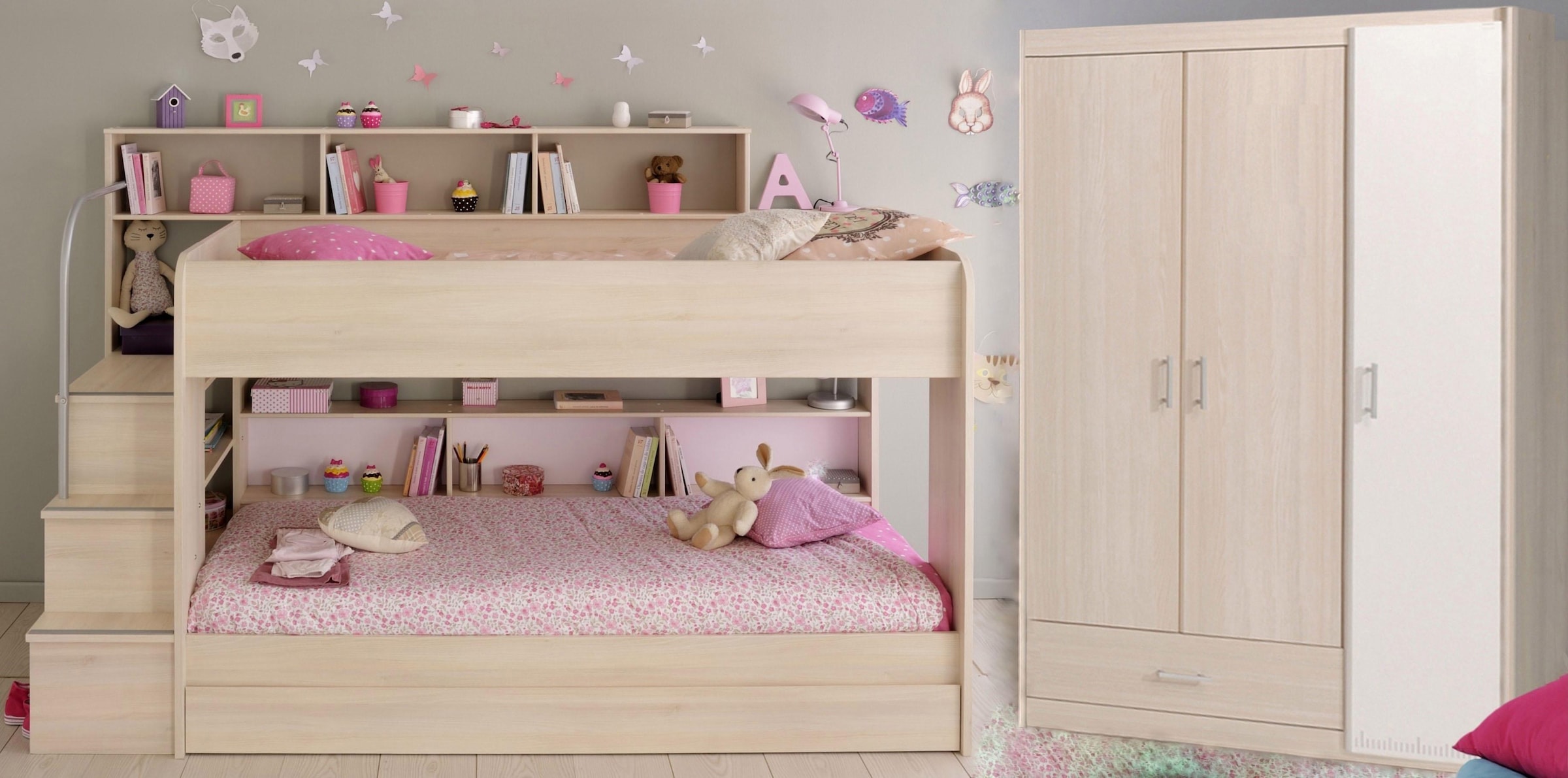 Parisot Jugendzimmer-Set »Bibop«, (Set, 2 tlg., Etagenbett, Schrank)