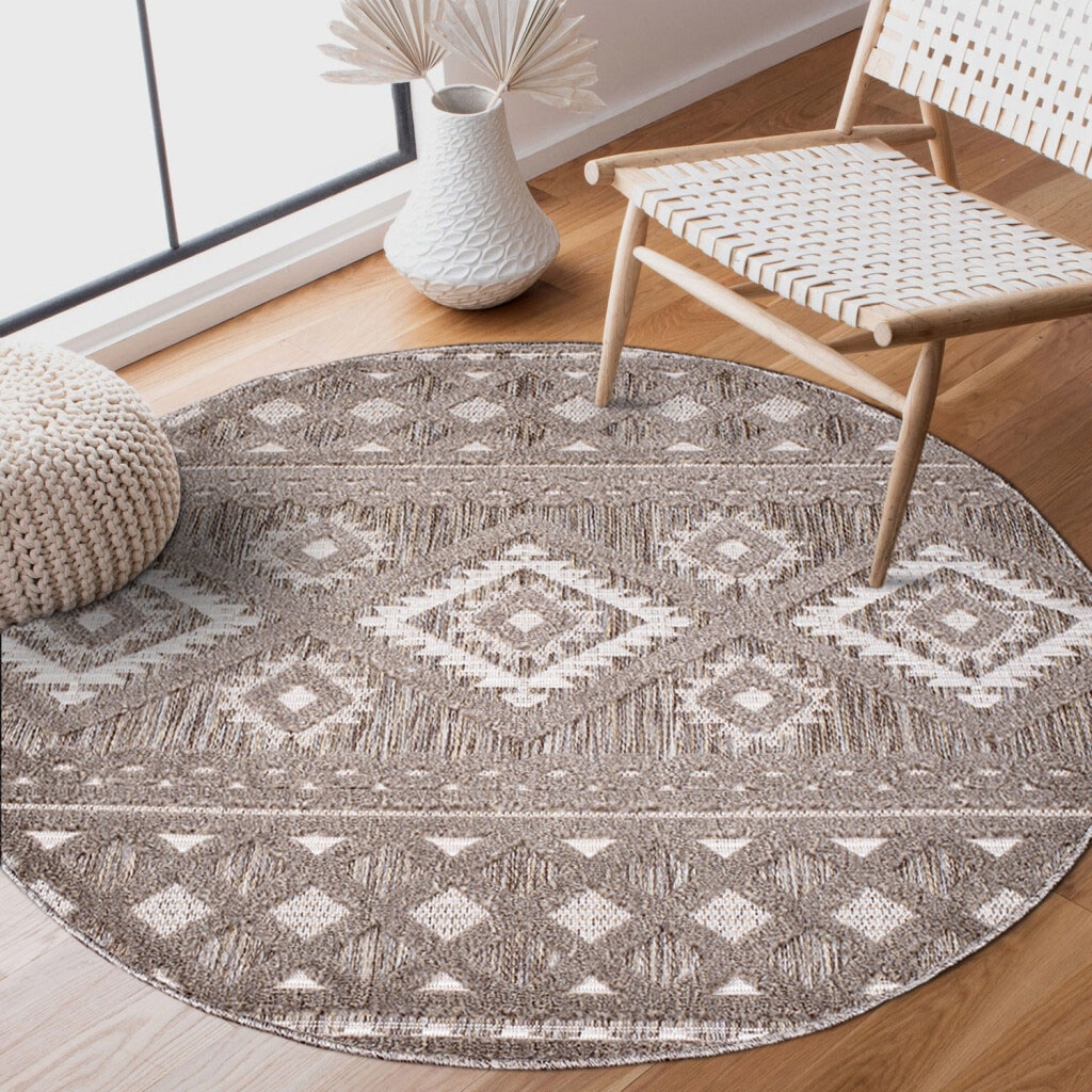 Carpet City Teppich »In-& Outdoorteppich Santorini 435, 3D-Effekt, Boho-Look«, rund, 5 mm Höhe, Wetterfest & UV-beständig für Terrasse, Balkon, Küche, Flur