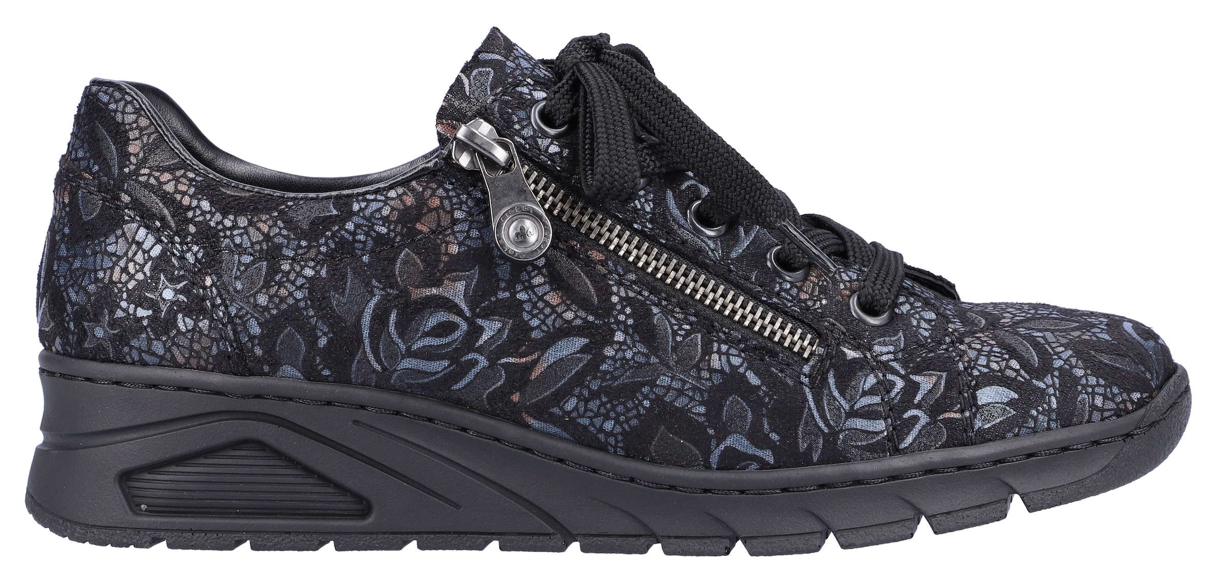 Rieker Wedgesneaker, mit floralem Druck, Freizeitschuh, Halbschuh, Schnürschuh