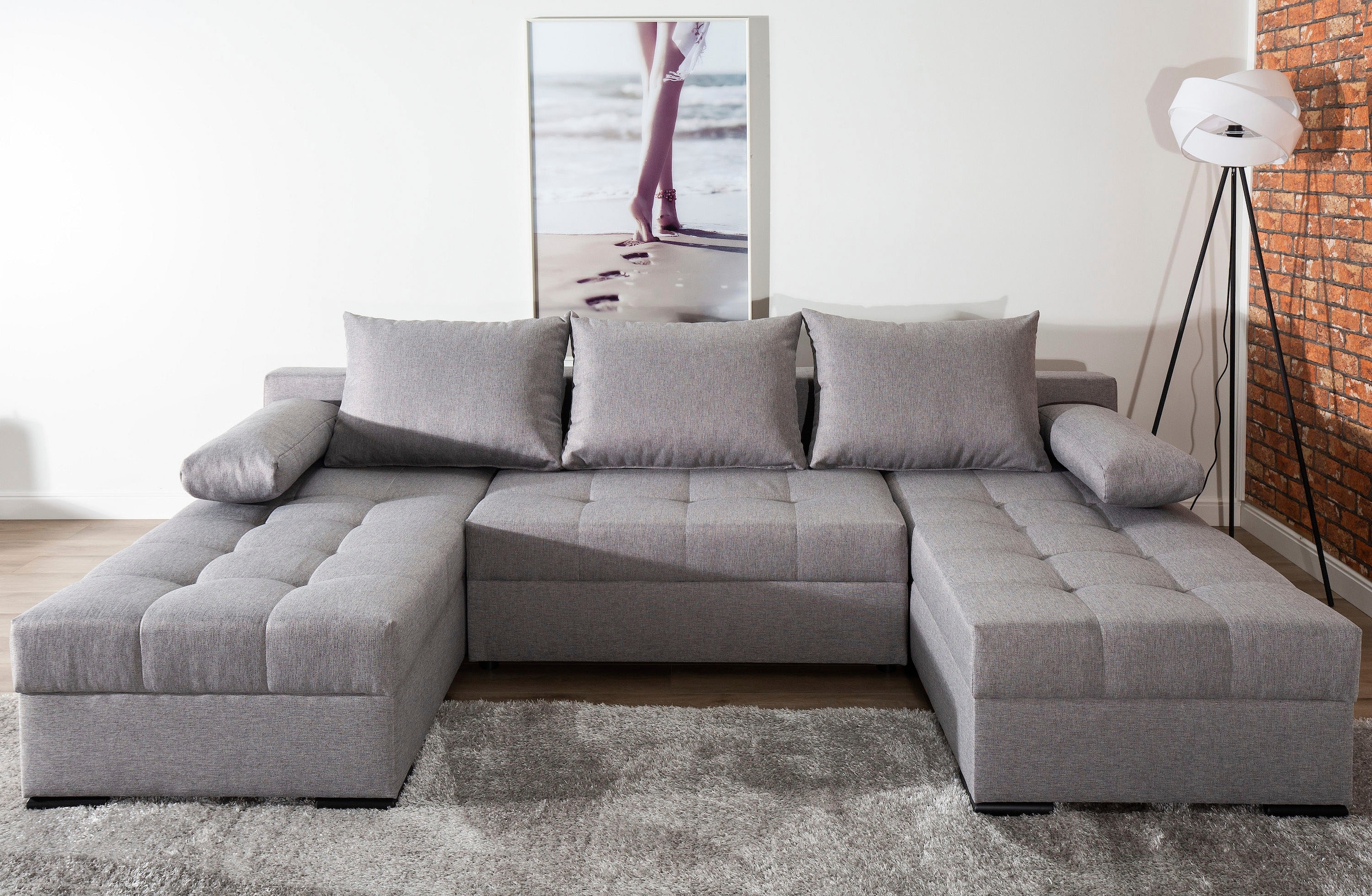 COLLECTION AB Wohnlandschaft »Josy, U-Form, Schlafsofa mit Bettkasten«, (Cord-/Mix), flexible Recamiere, Breite: 269cm, inklusive Rückenkissen