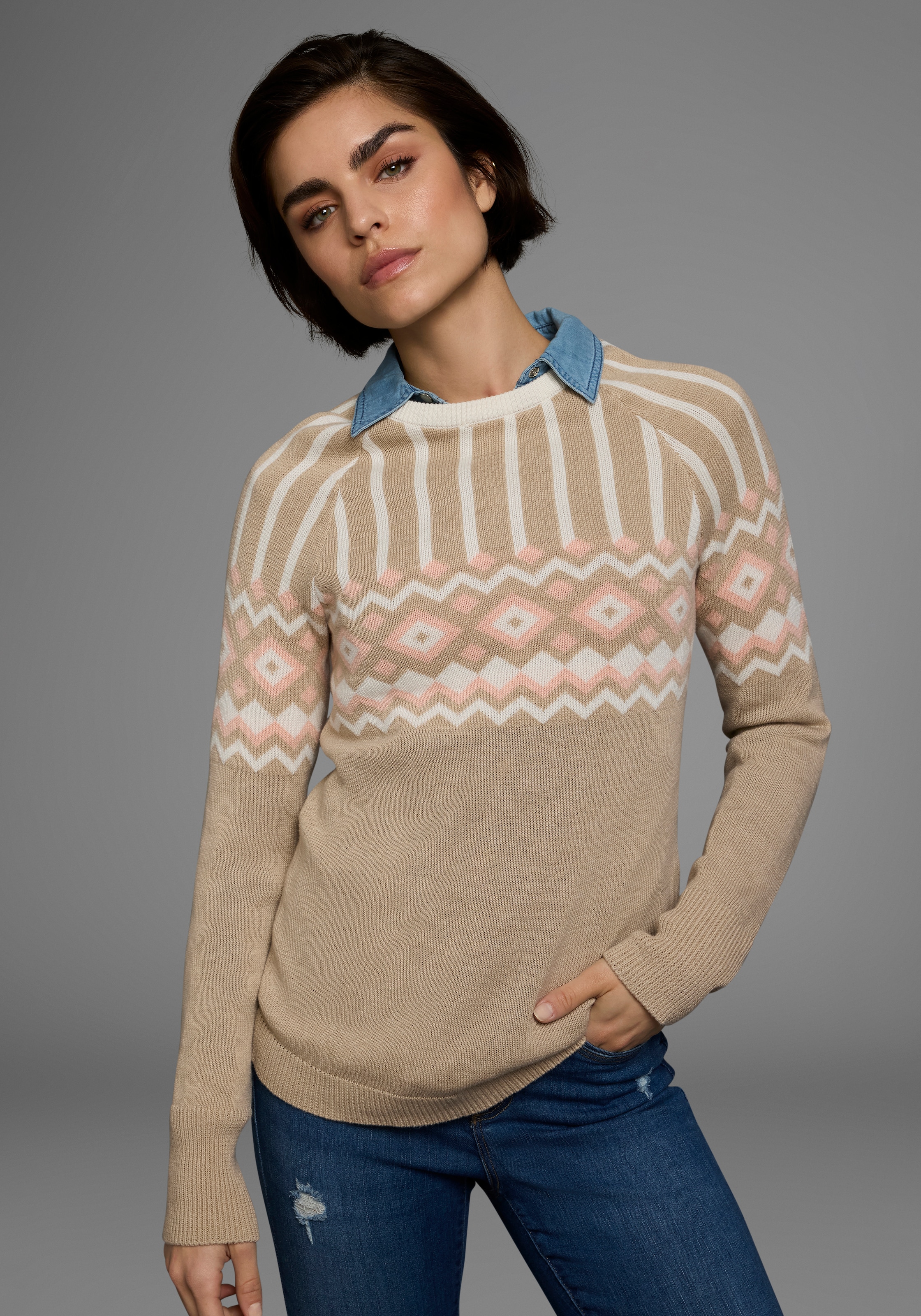 AJC Jacquardpullover, mit Norwegermuster in verschiedenen Farbvarianten