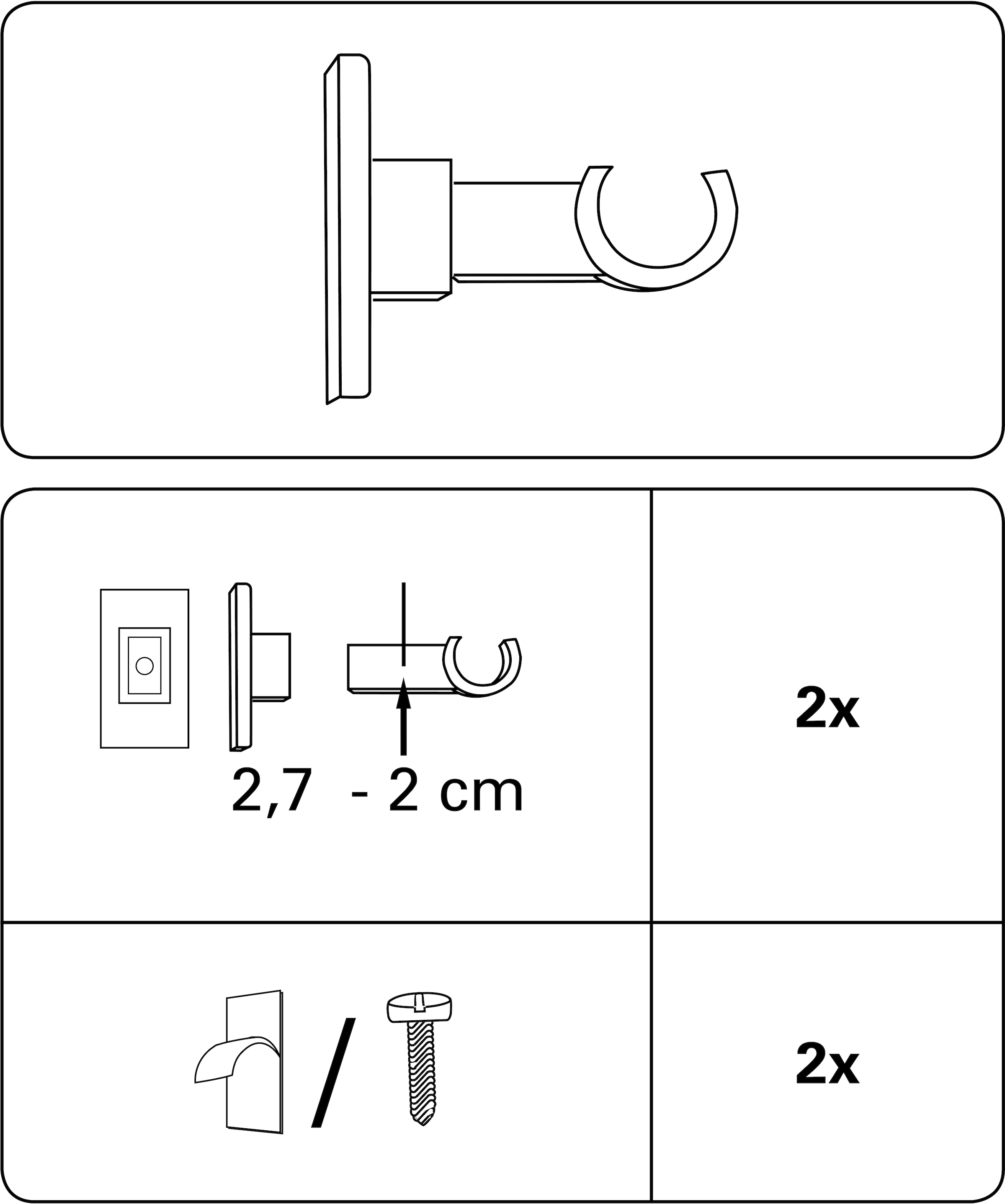 GARDINIA Träger »Träger für Caféhausstange Ø 12 mm«, (Set, 2 St.), Serie Caféhausstange California Ø 10/12 mm