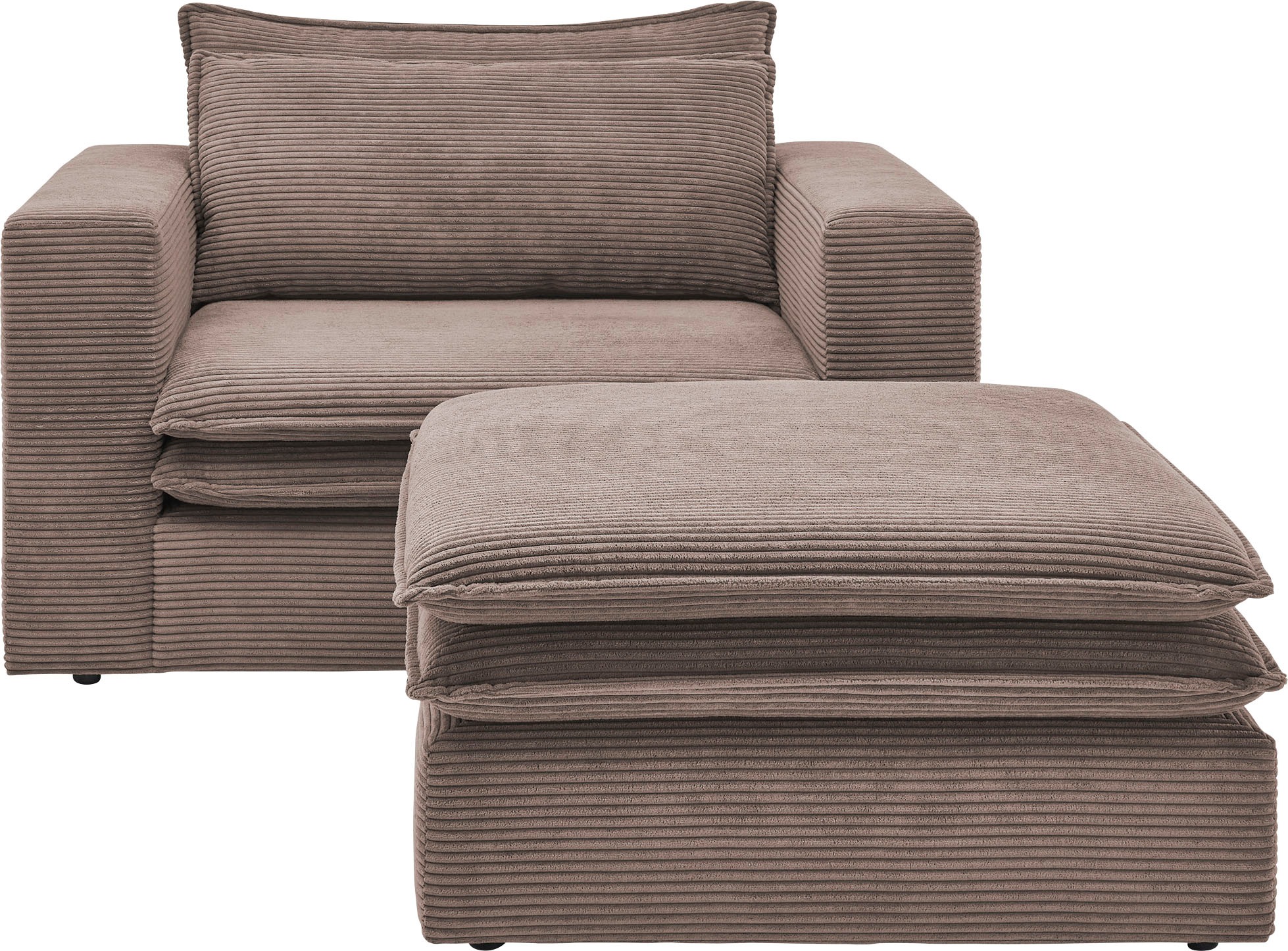 Places of Style Polstersessel »PIAGGE«, (2 tlg.), Hochwertiger Cord, Loveseat und Loveseat-Hocker im Set