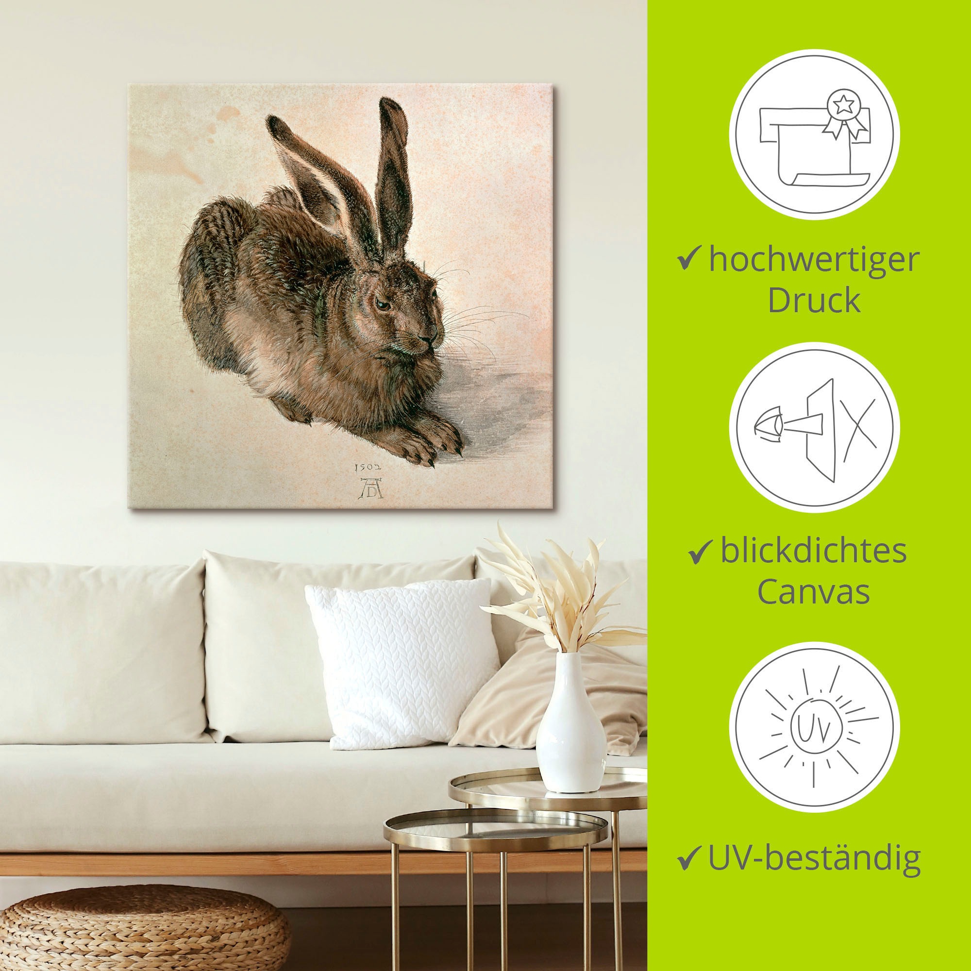 Artland Wandbild »Junger Feldhase. 1502«, Wildtiere, (1 St.), als Leinwandbild, Poster in verschied. Grössen