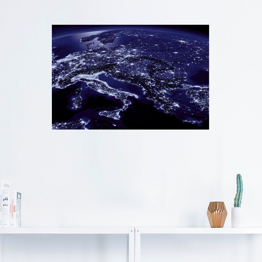 Artland Wandbild »Südliches Europa vom Weltraum Blau«, Weltall & Kosmos, (1 St.), als Alubild, Leinwandbild, Wandaufkleber oder Poster in versch. Grössen