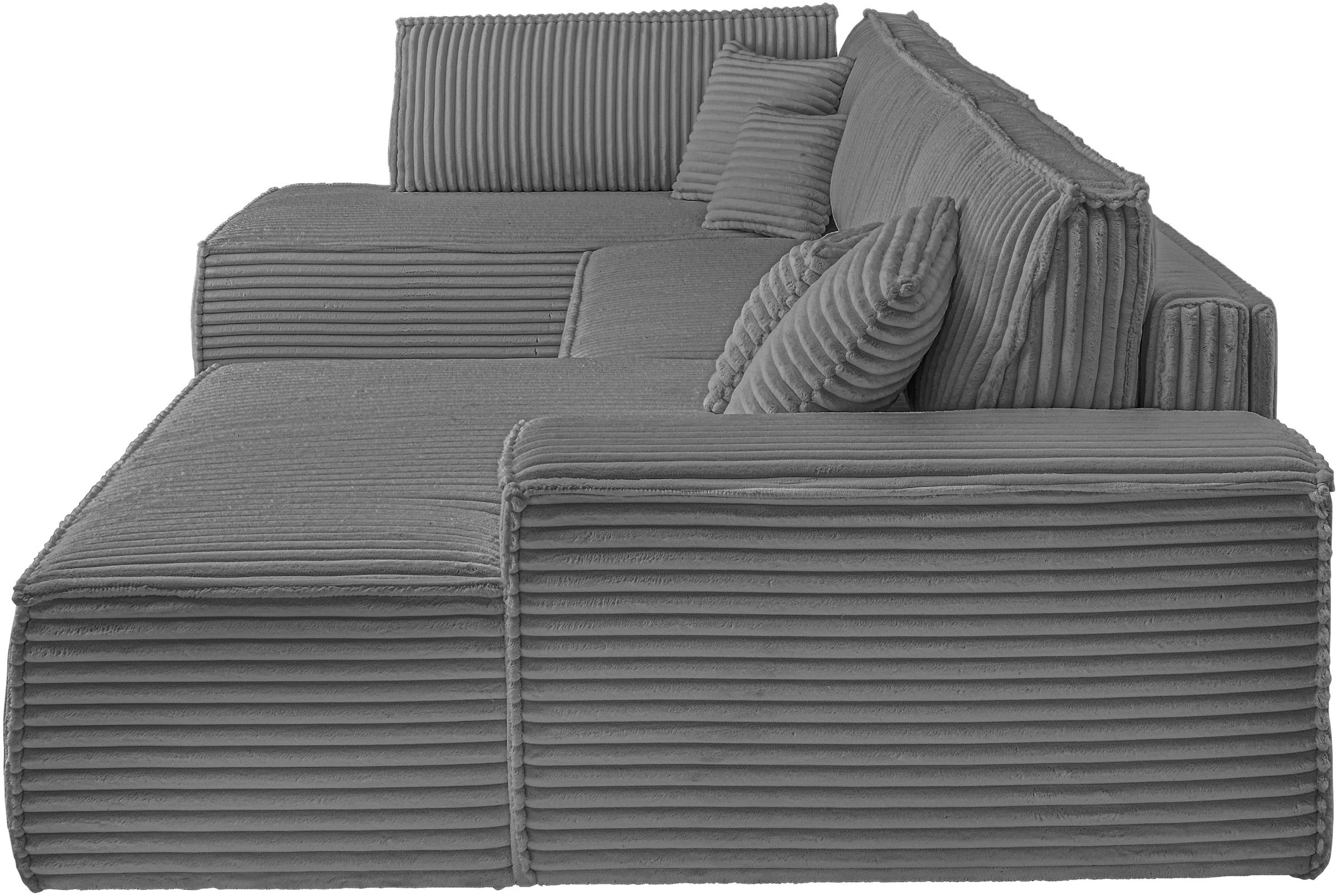 andas Wohnlandschaft »FINNLEY U-Form XXL 329 cm, Schlafsofa, Schlaffunktion m. Bettkasten«, (194/139 cm), Bouclé, Struktur und Cord