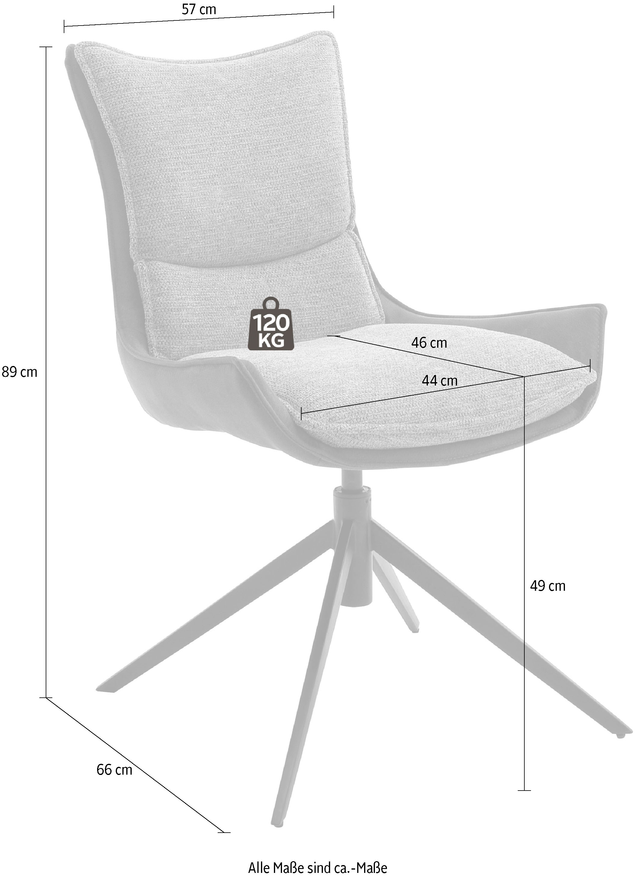 MCA furniture 4-Fussstuhl »Kitami«, (Set), 2 St., Esszimmerstuhl drehbar 360° mit Nivellierung, Stoffbezug, bis 120 kg