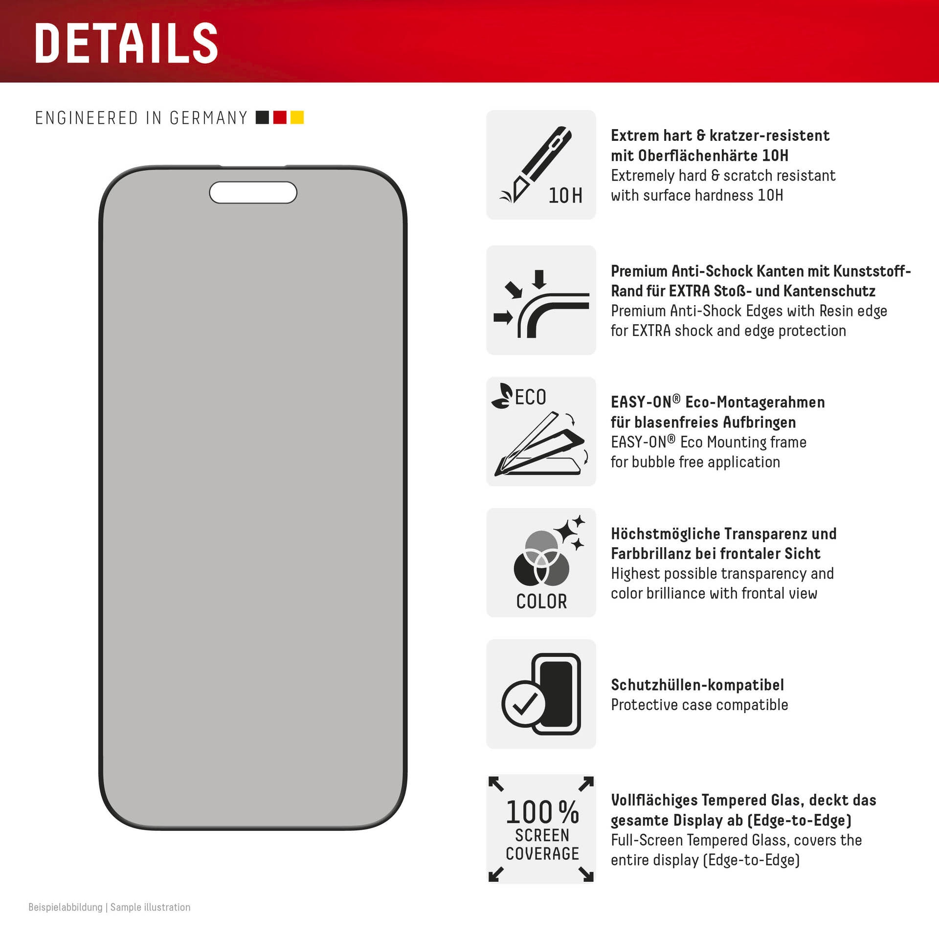 Displex Displayschutzglas »Privacy Glass Full Cover«, für Apple iPhone 16 Pro Max, (1 St.), Displayschutzfolie, Schutzfolie, Bildschirmschutz, kratz- & stossfest